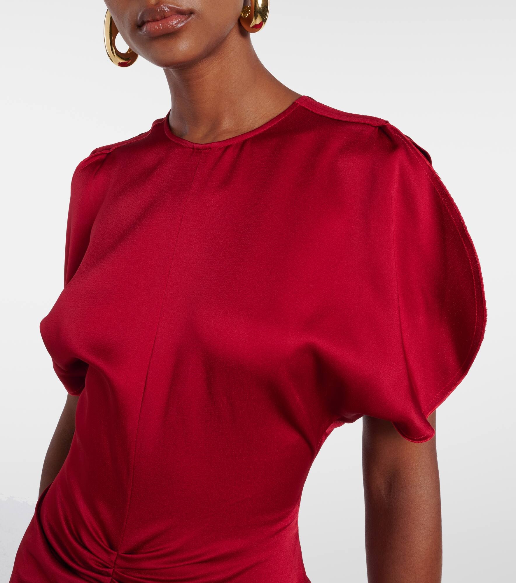 Gathered crêpe satin midi dress - 4