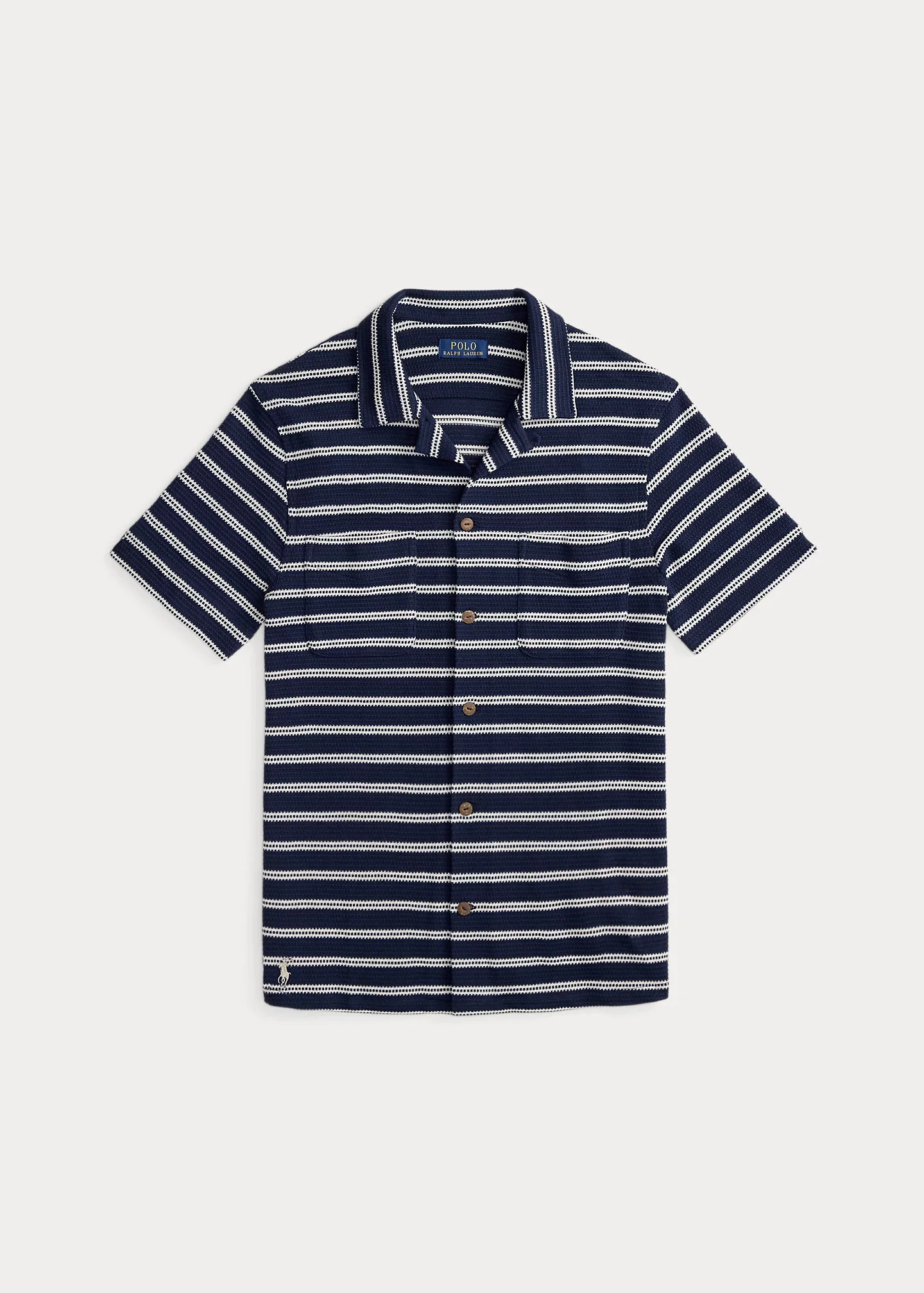 Striped Pointelle-Ribbed Camp Shirt - 1