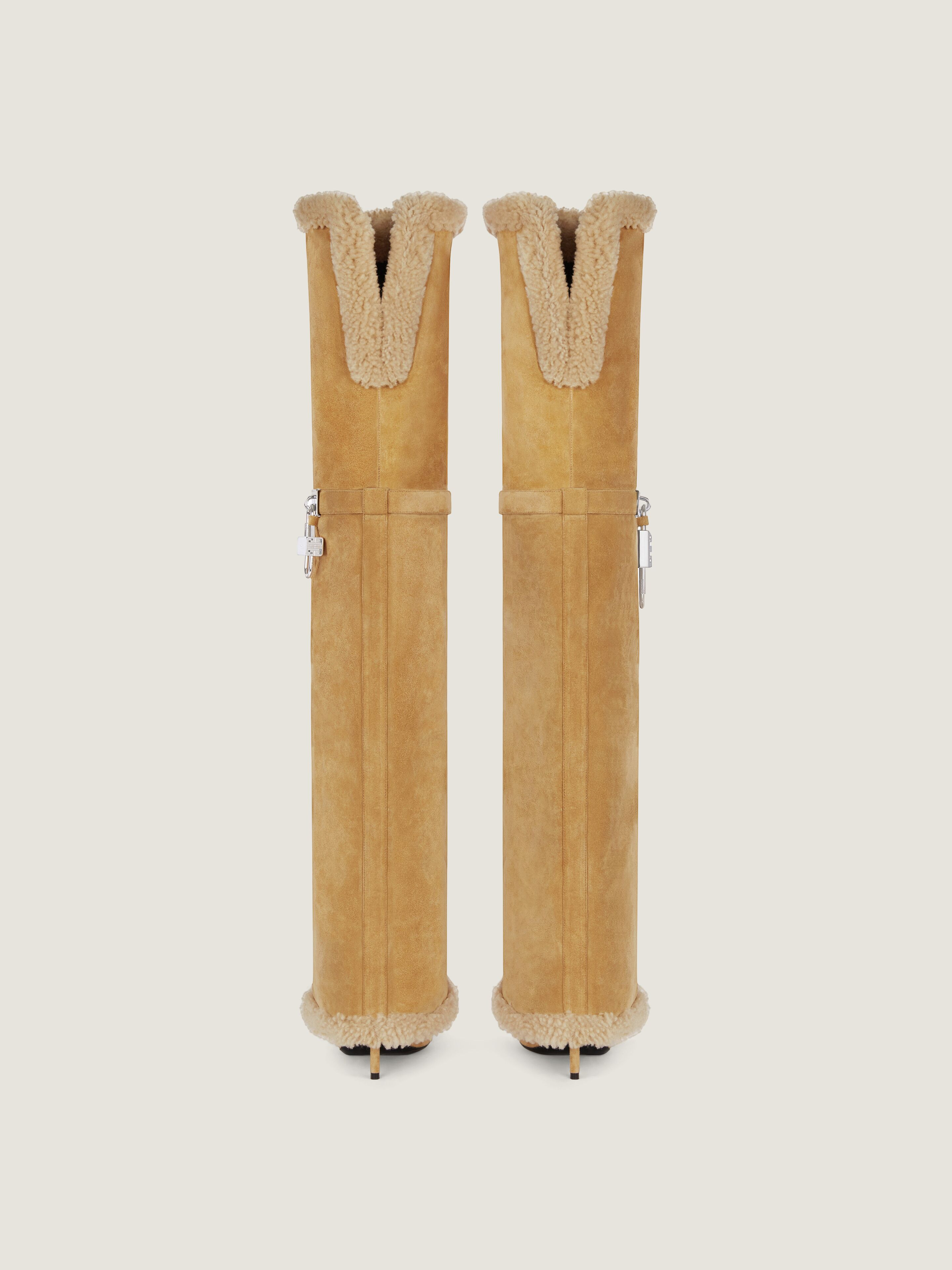 SHARK LOCK STILETTO BOOTS IN SUEDE AND SHEARLING - 5