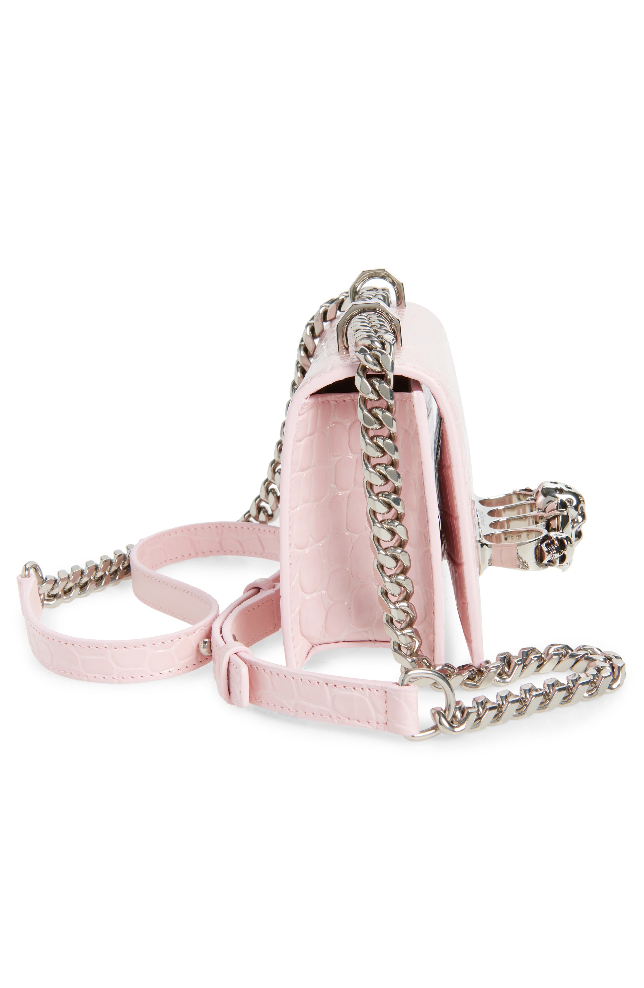 Alexander McQueen Croc Embossed Leather Shoulder Bag in Rose/Silver at Nordstrom - 5