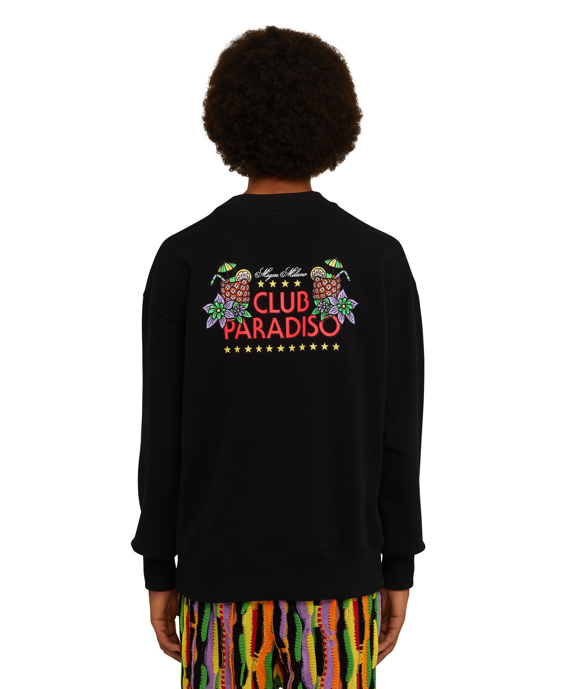Solid color cotton crewneck sweatshirt with "club paradiso" graphic - 4