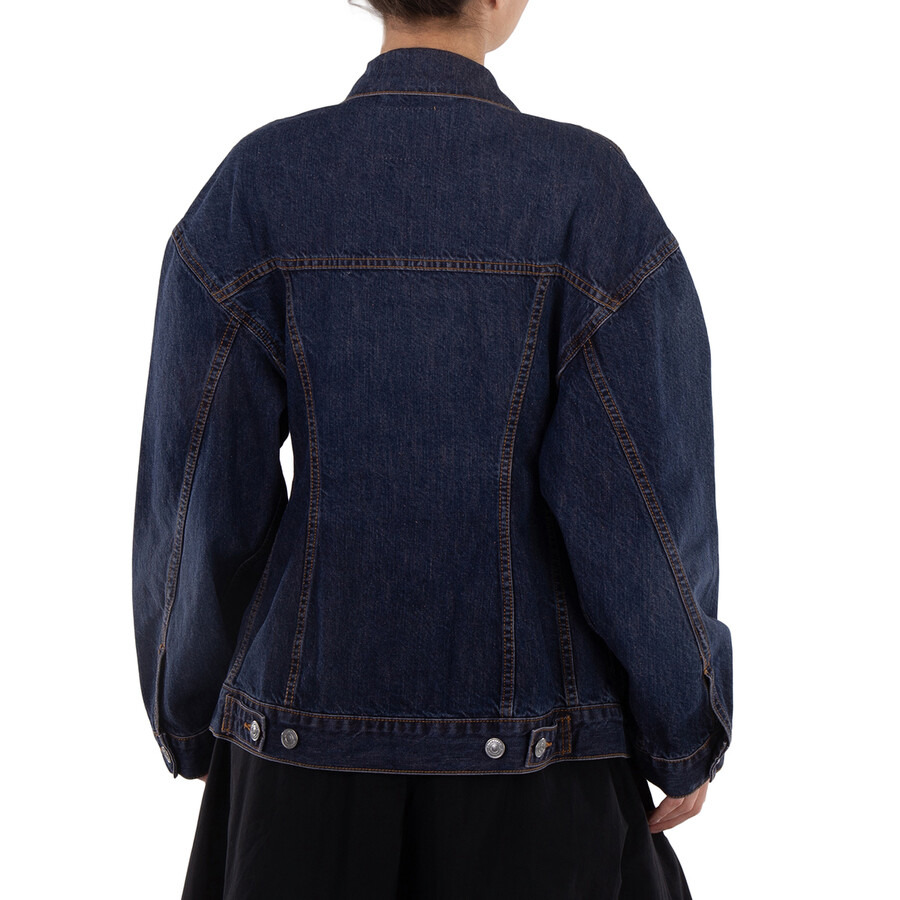 Balenciaga Ladies Hourglass Cotton Denim Jacket In Dark Indigo / Madder - 3