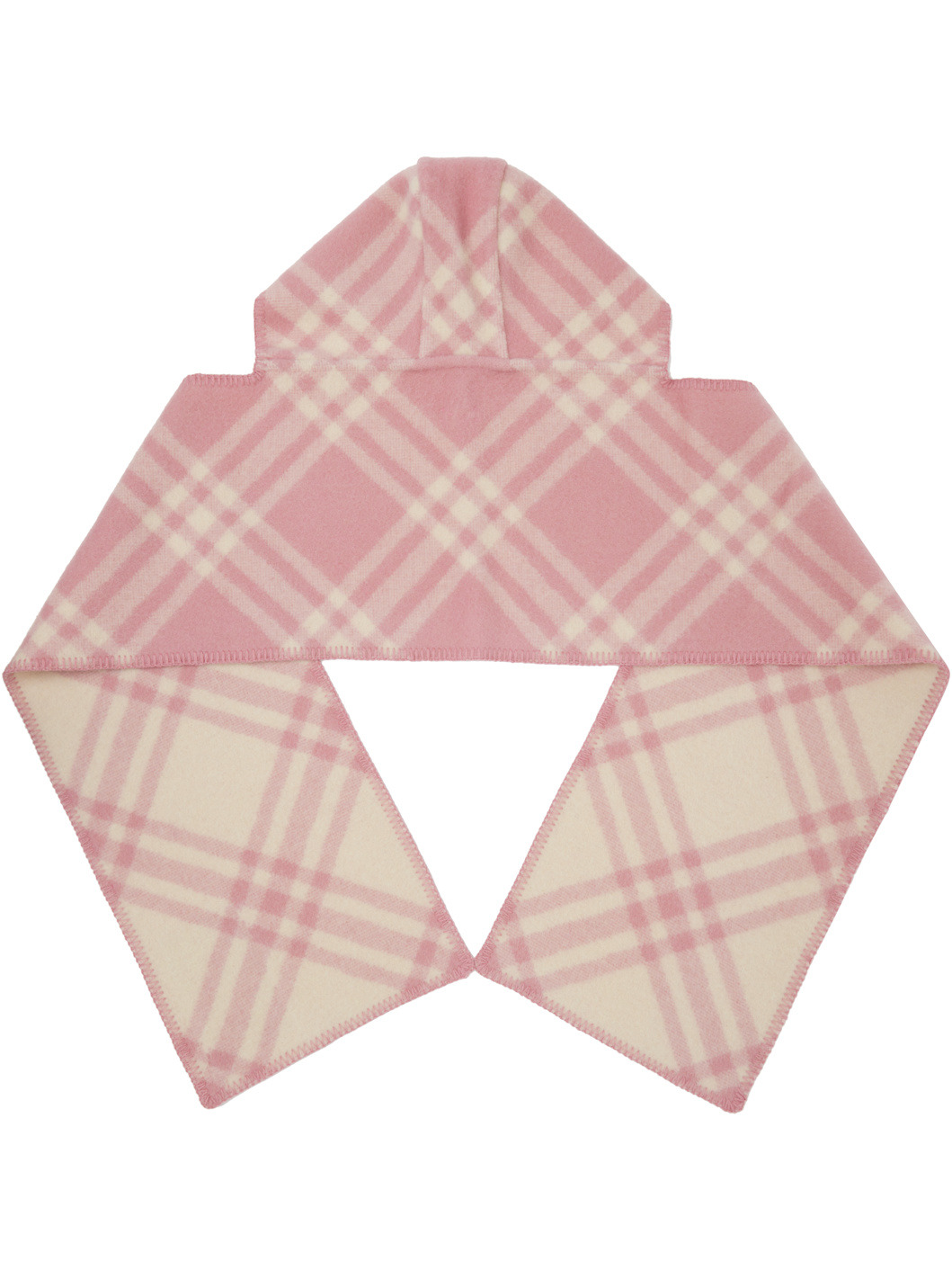 Pink & Off-White Check Hooded Scarf - 2