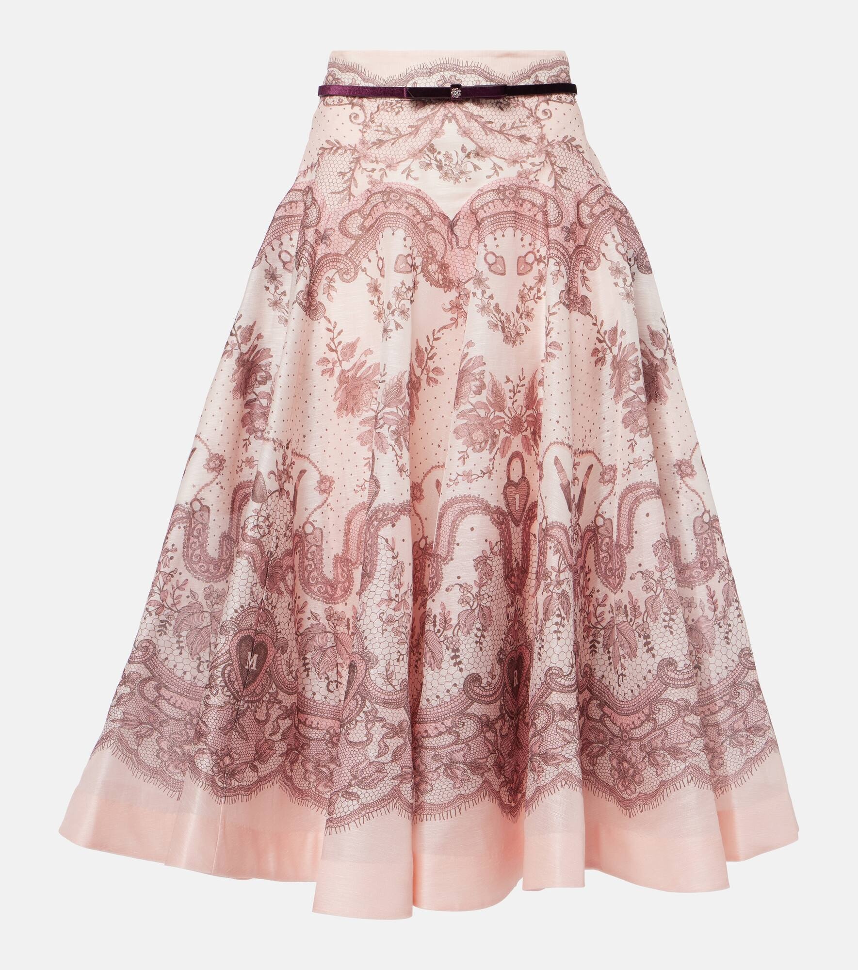 【Zimmermann】Crush Flared linen and silk midi skirt ZIMMERMANN Crush Flared Midi Skirt | Pink | FARFETCH