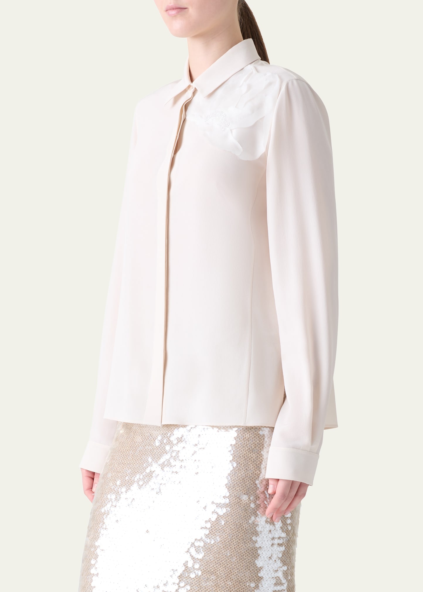 3D Organza Anemone Swarovski Silk Crepe Blouse - 4