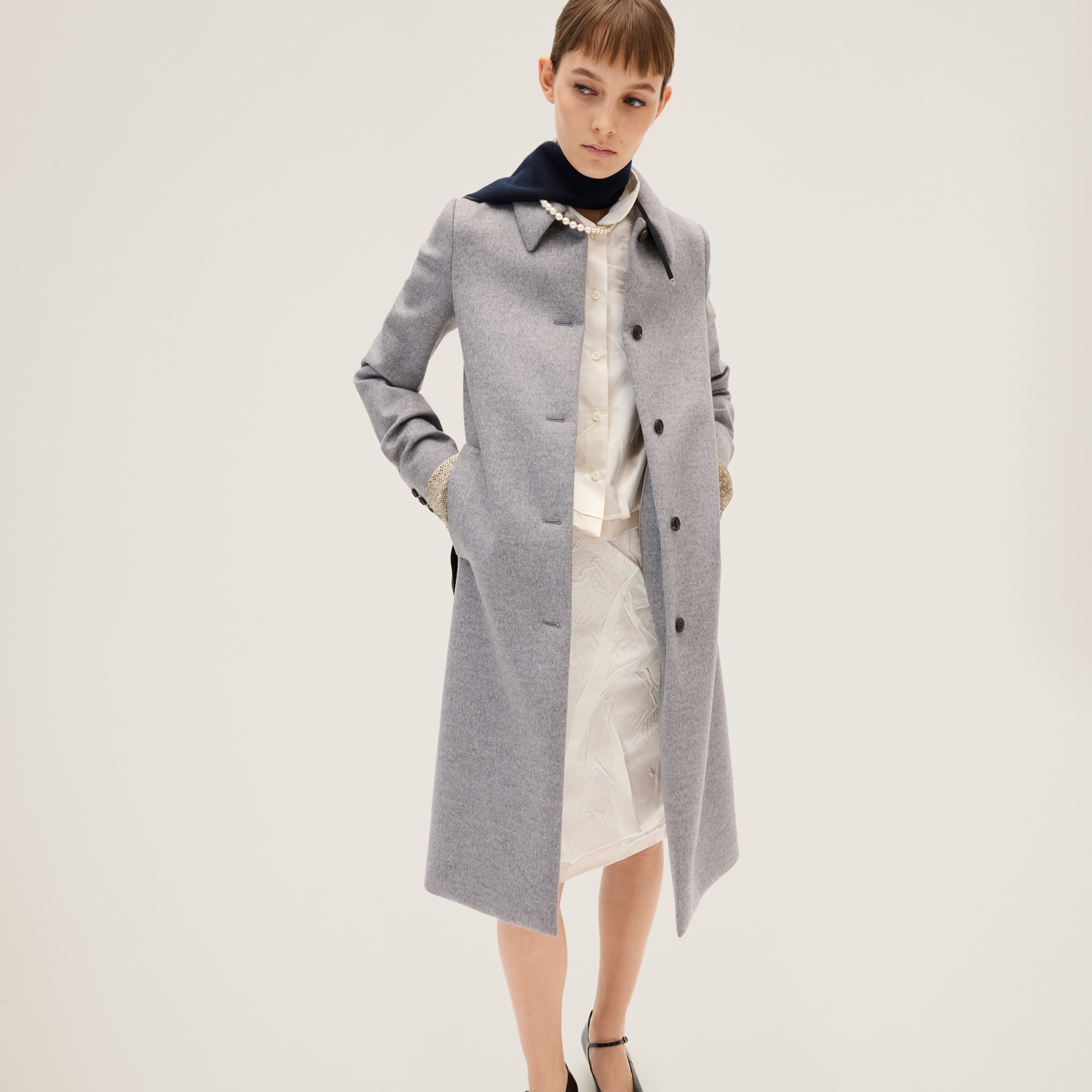 Shirt in crepe satin and ladder fabric - 2