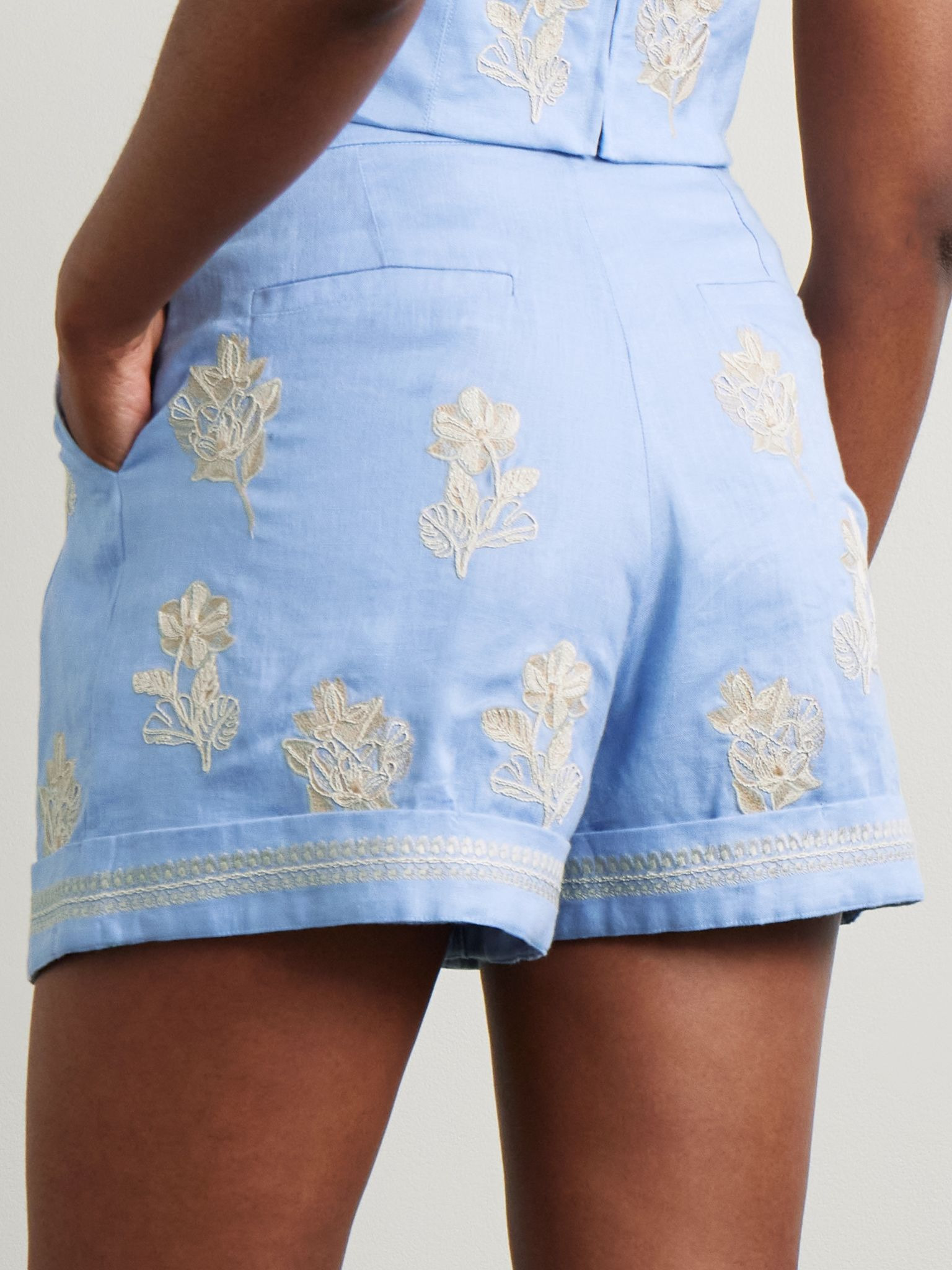 Romy Madera embroidered linen shorts Blue - 3