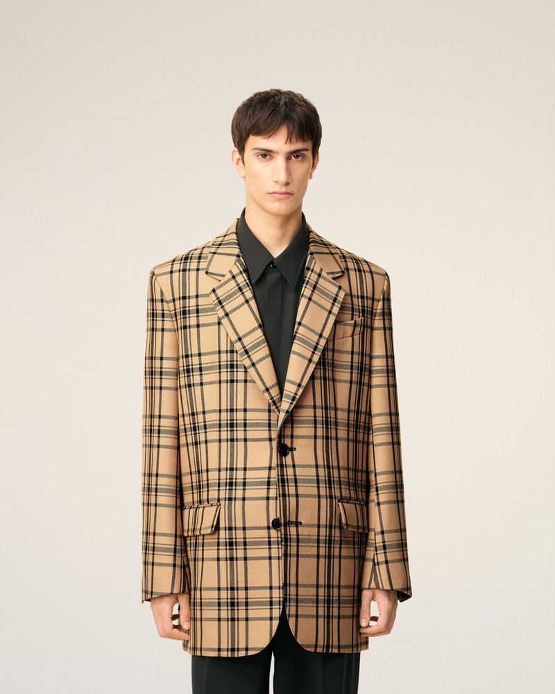 BROWN WOOL CHECKED LOOSE JACKET 3