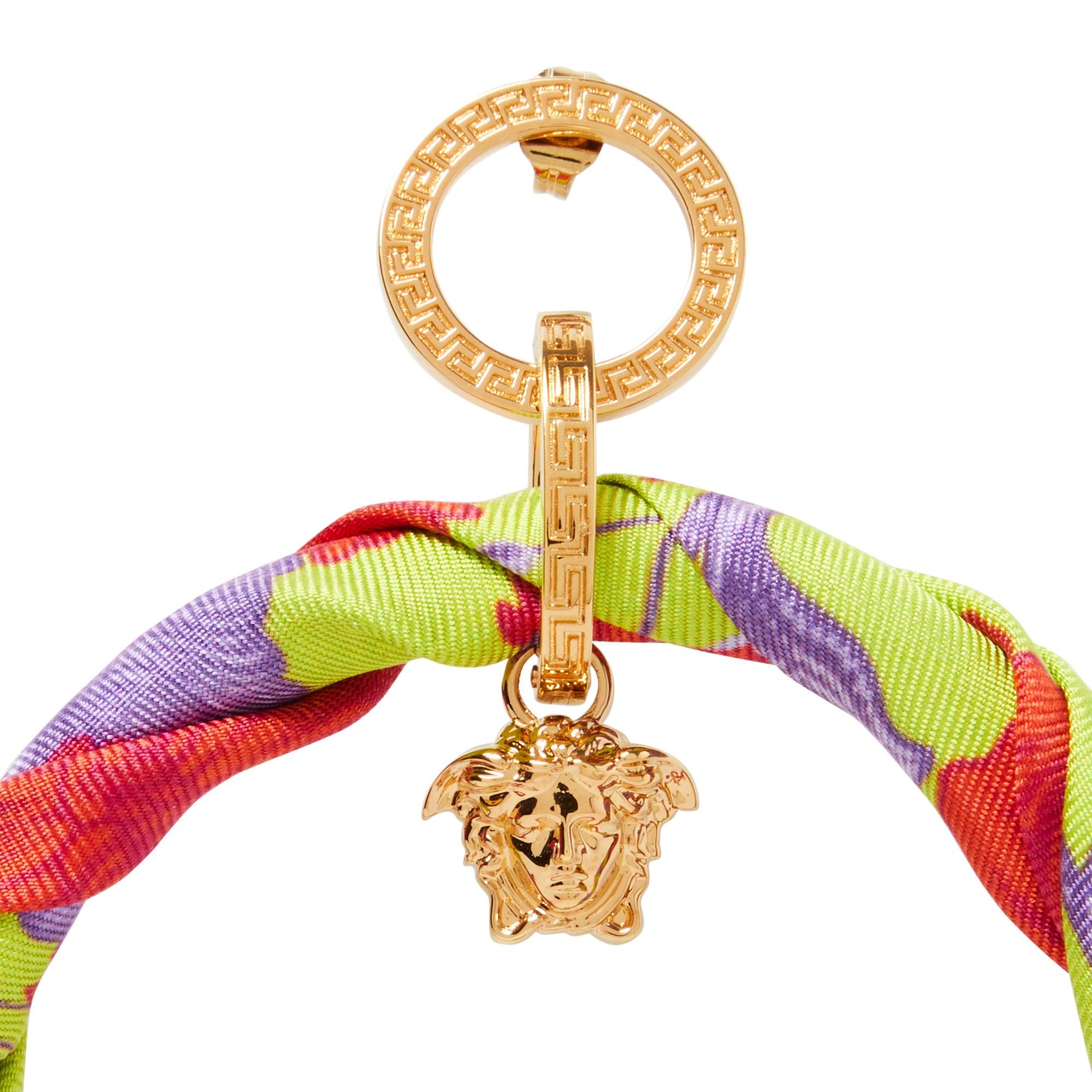 Versace Foulard Art Deco Flowers Print Earrings 'Citron/Versace Gold' - 3