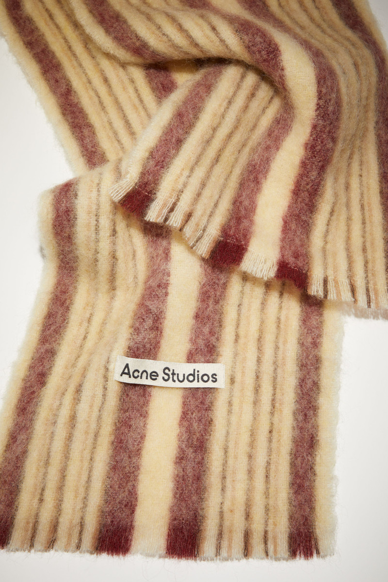 Stripe wool mohair scarf - Cream white/wine red 4