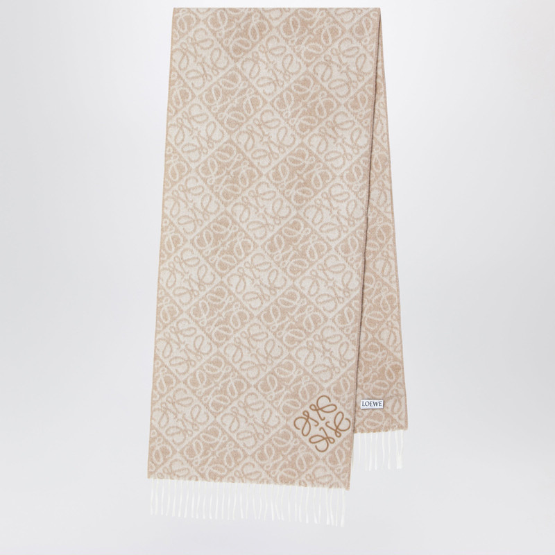 Beige Anagram wool and cashmere scarf 1