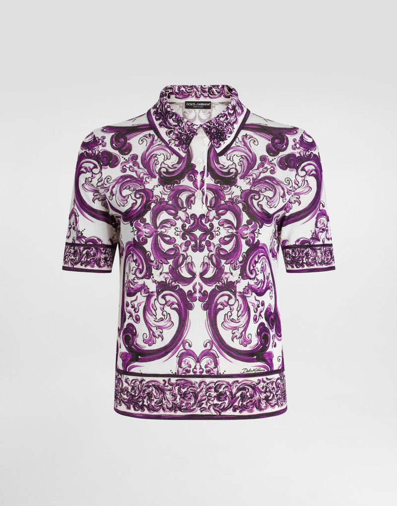 Majolica-print silk polo 1