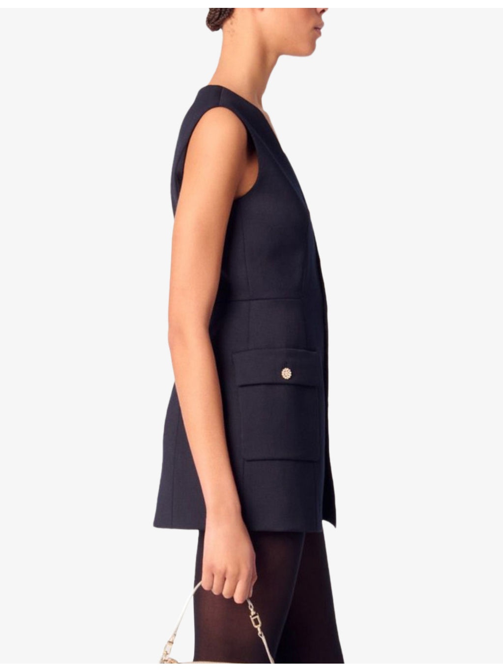 Patch-pocket V-neck woven mini dress - 3