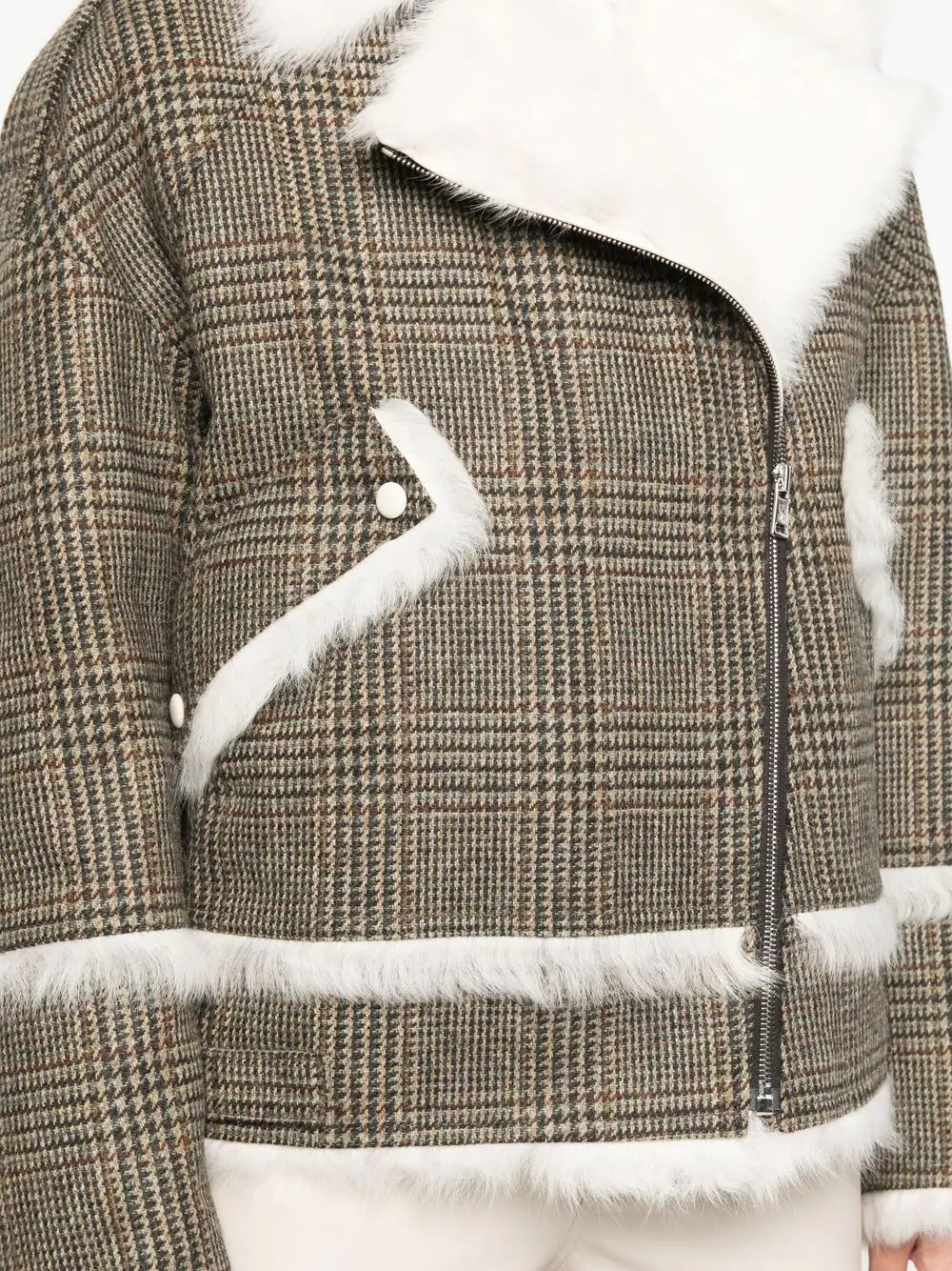 houndstooth-pattern biker jacket - 5