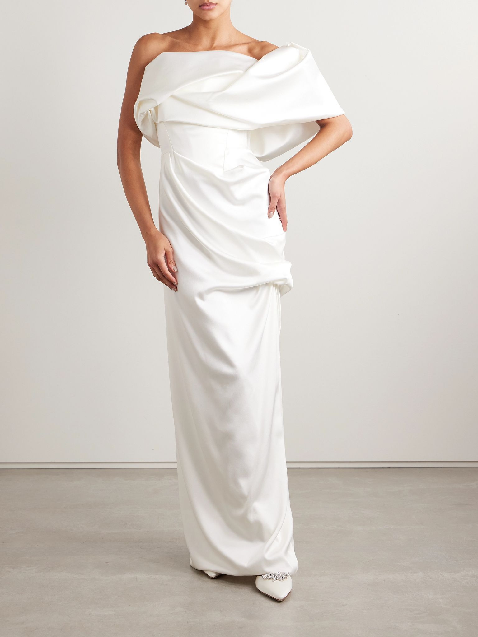 Sybyl off-the-shoulder draped satin gown Ivory - 2