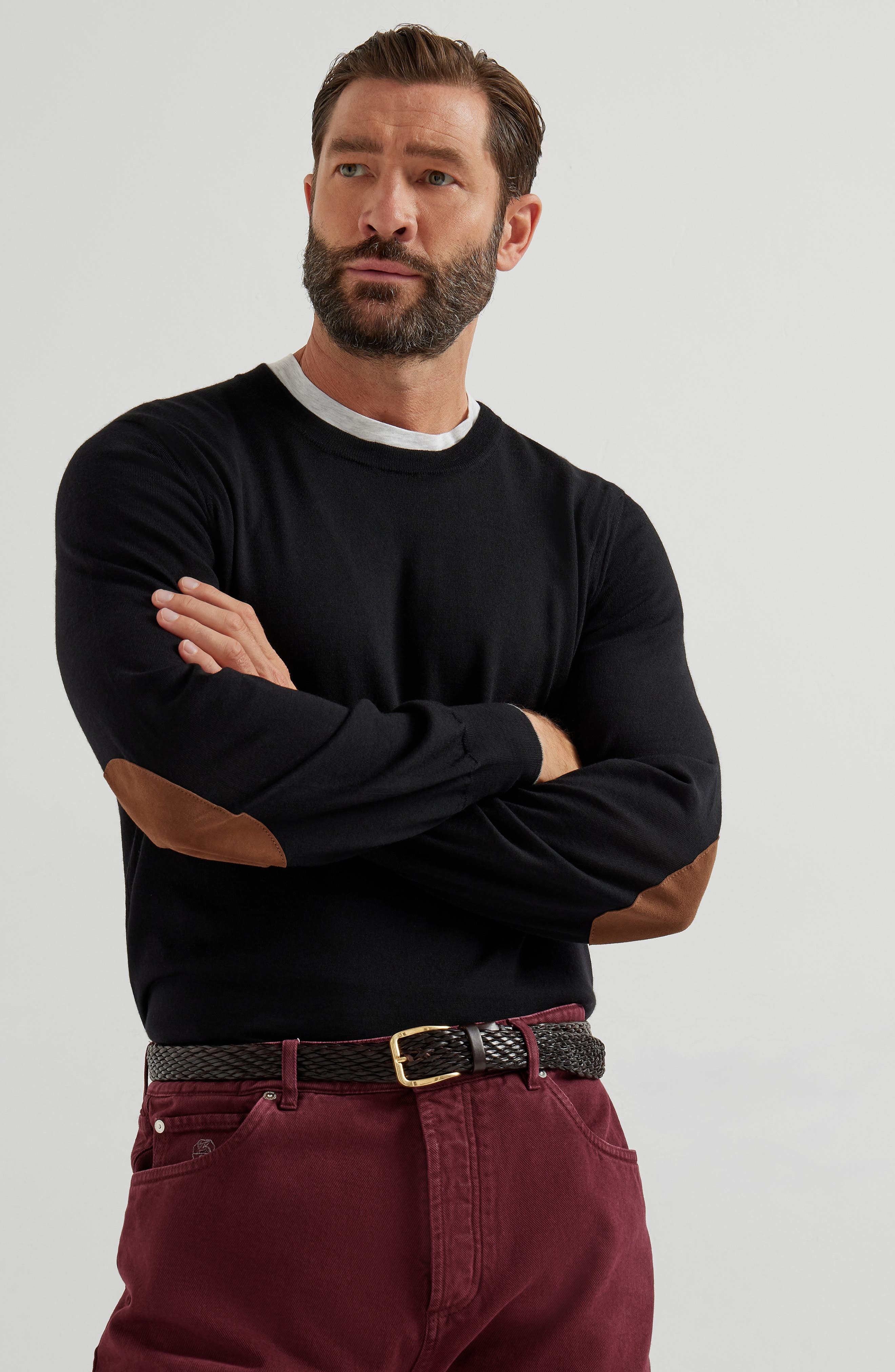 Brunello Cucinelli Lightweight sweater with patches in Black at Nordstrom - 2