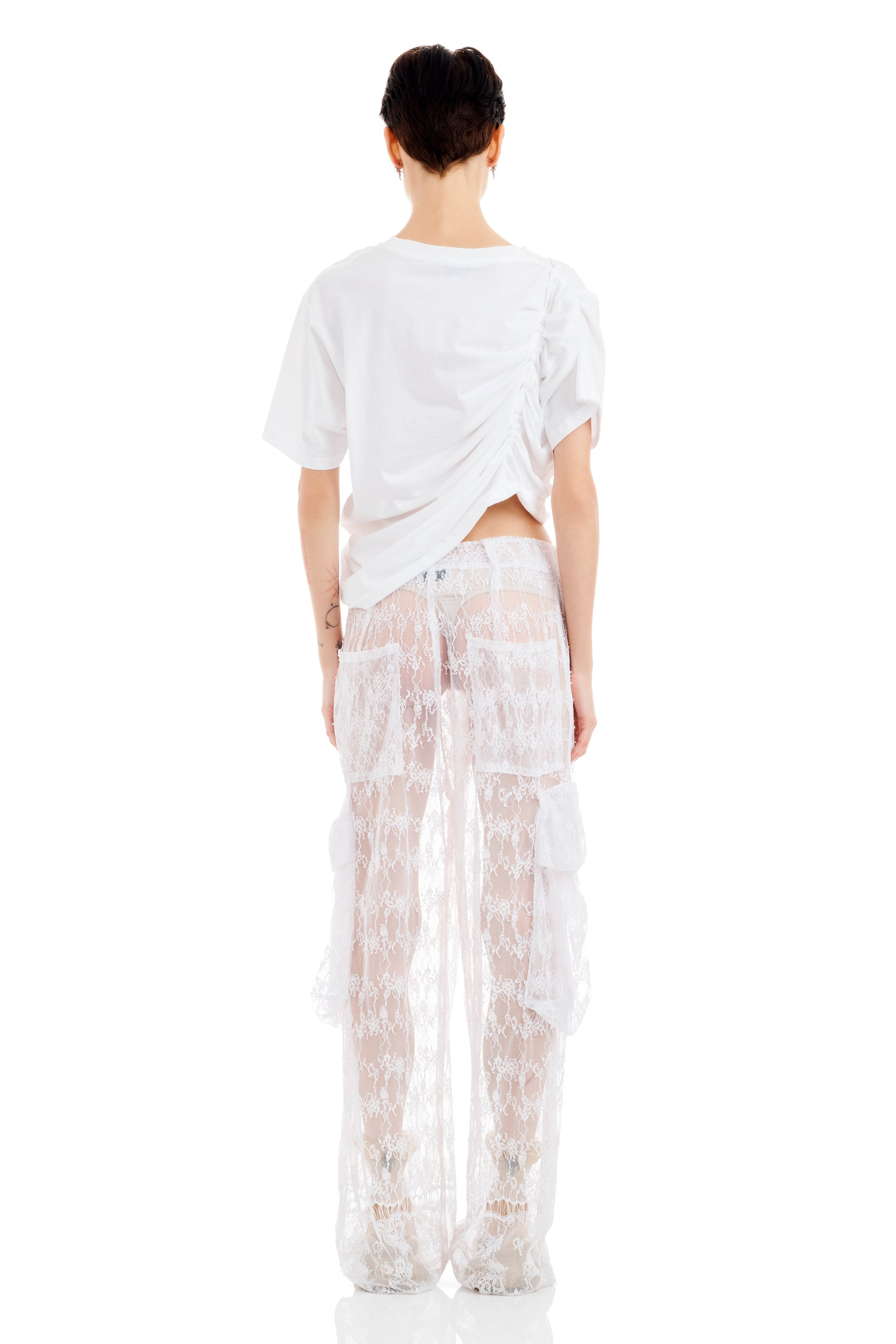 WHITE LACE PLEATED CARGO PANT - 5