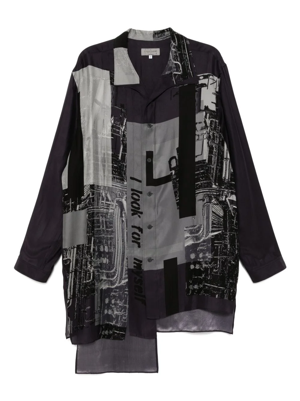 message-print switching-hem shirt - 1