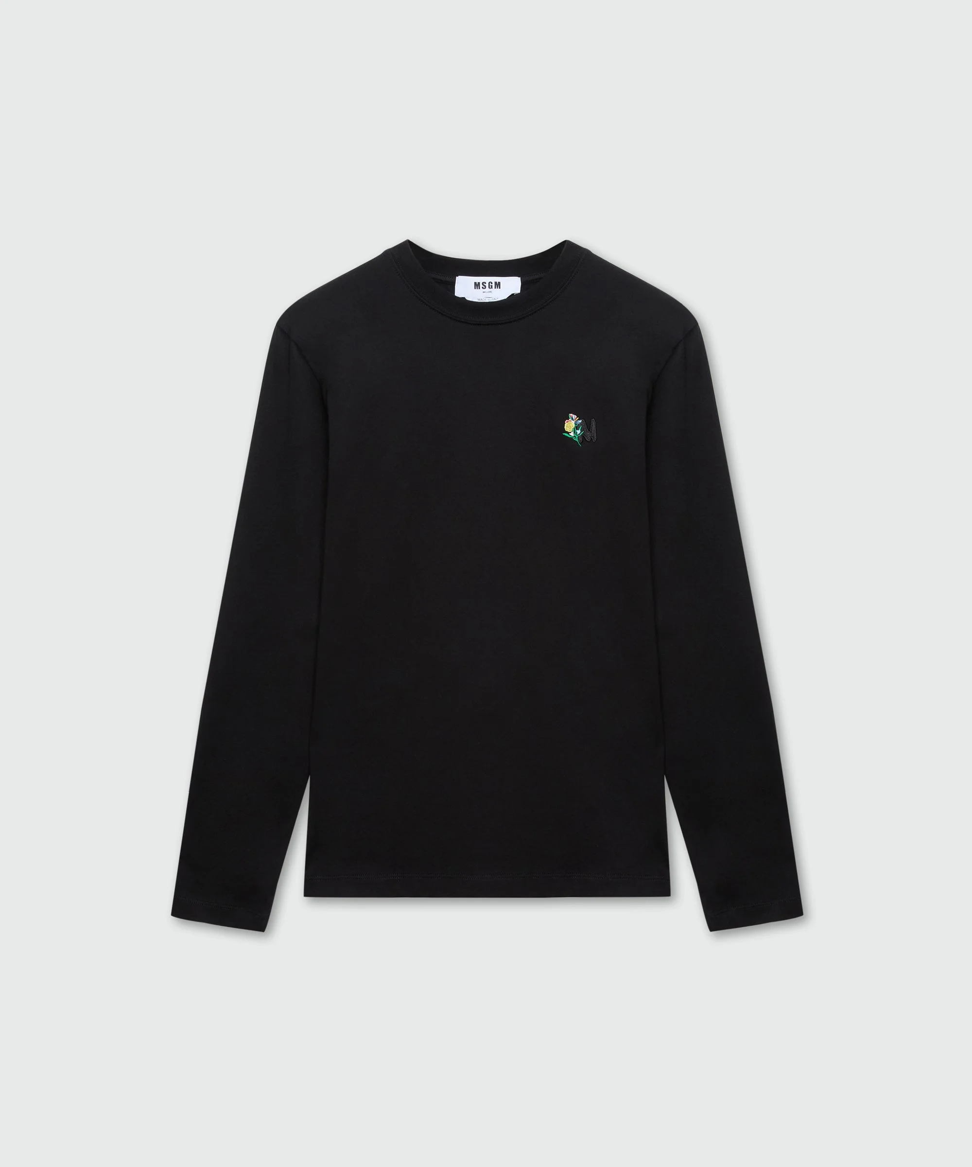 Black long-sleeve cotton jersey T-shirt with MWave logo embroidery on the chest - 1