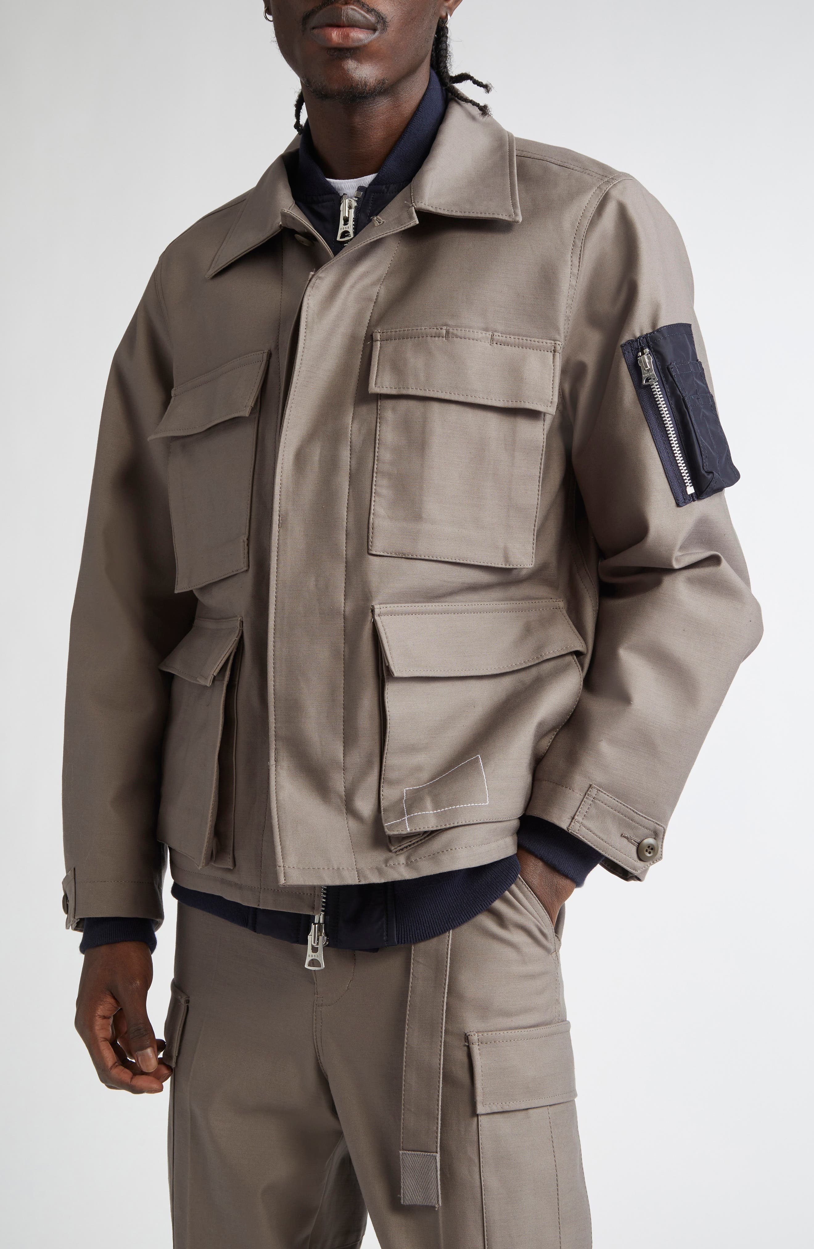 Sacai x WTAPS® Layered Chore Jacket in Taupe at Nordstrom - 5