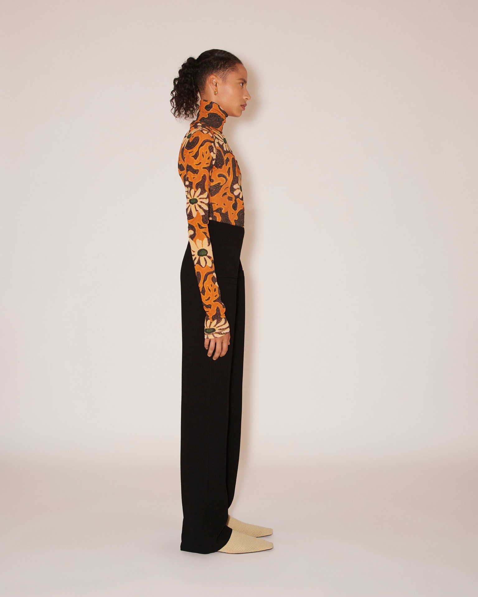HARRI - Mesh-jersey floral turtleneck top - Orange - 3