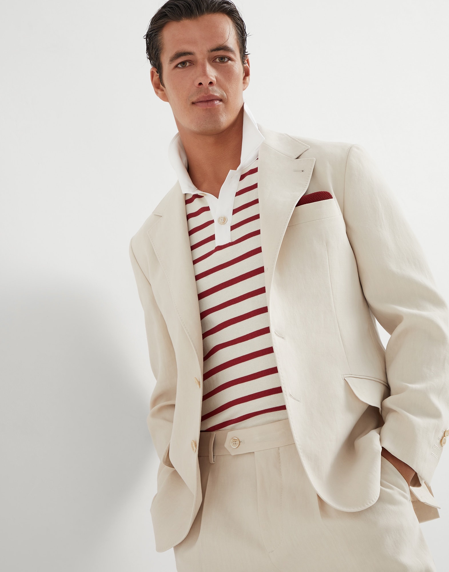 Cotton striped knit polo shirt with twill collar - 4