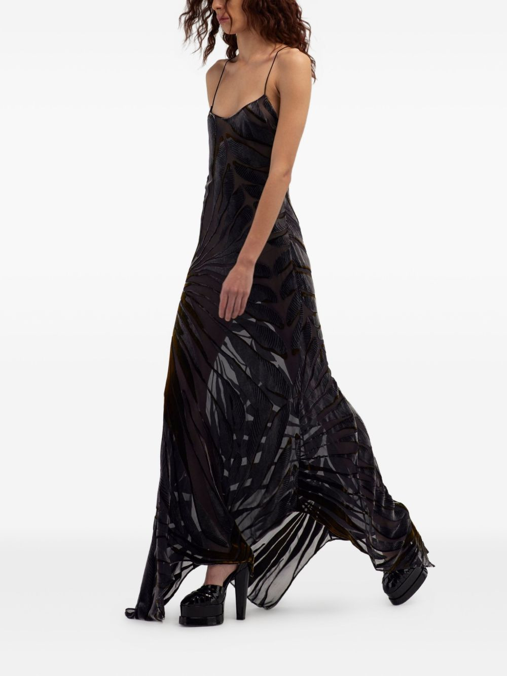 leaf-print velvet dress - 4