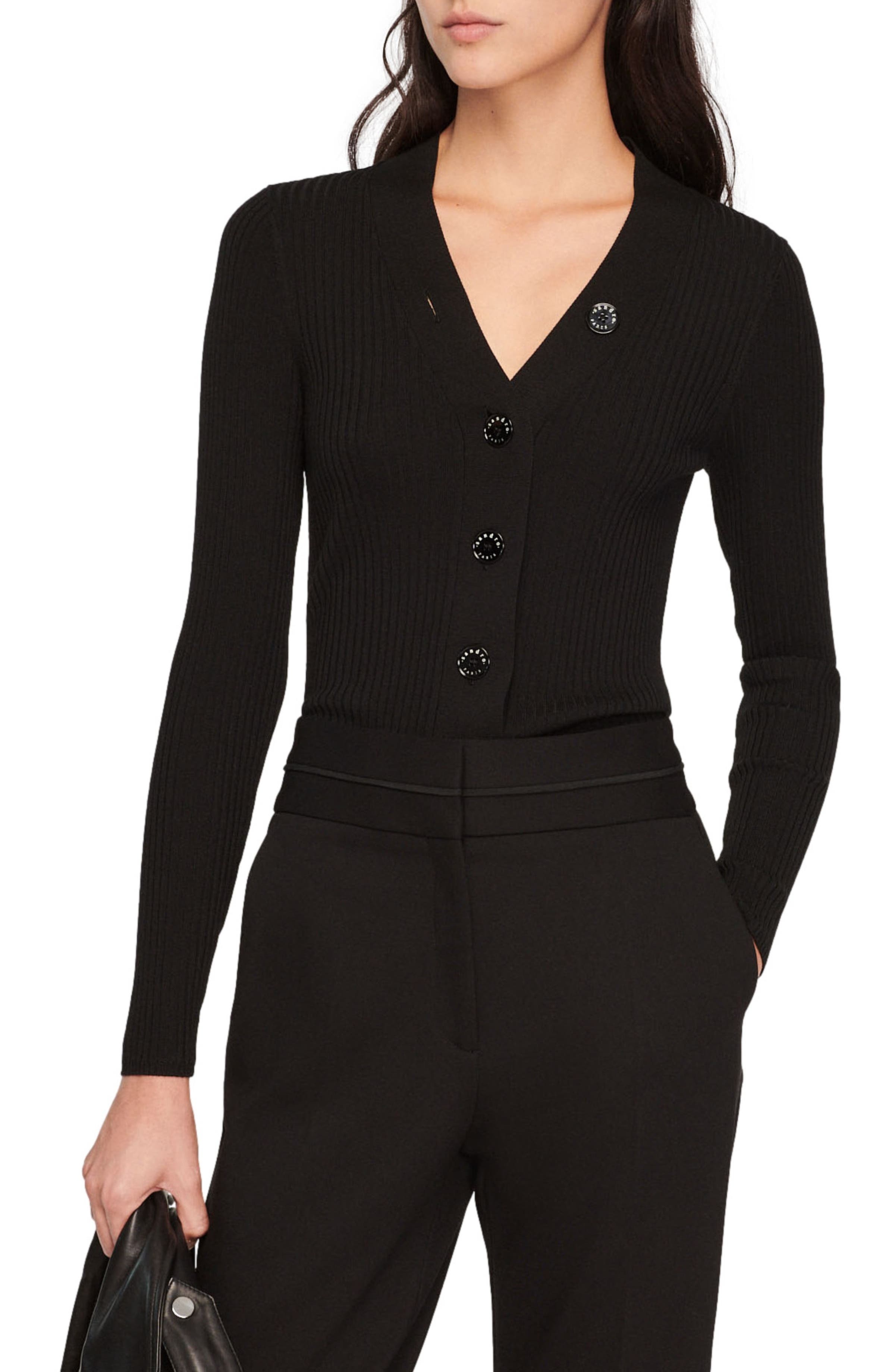 SANDRO Cardigan in certified viscose in Black at Nordstrom - 1