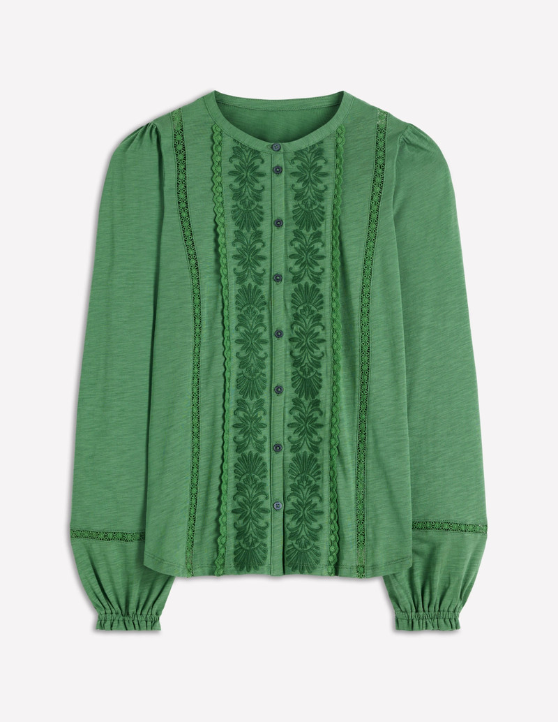 Embroidered Jersey Shirt-Willow Green 1