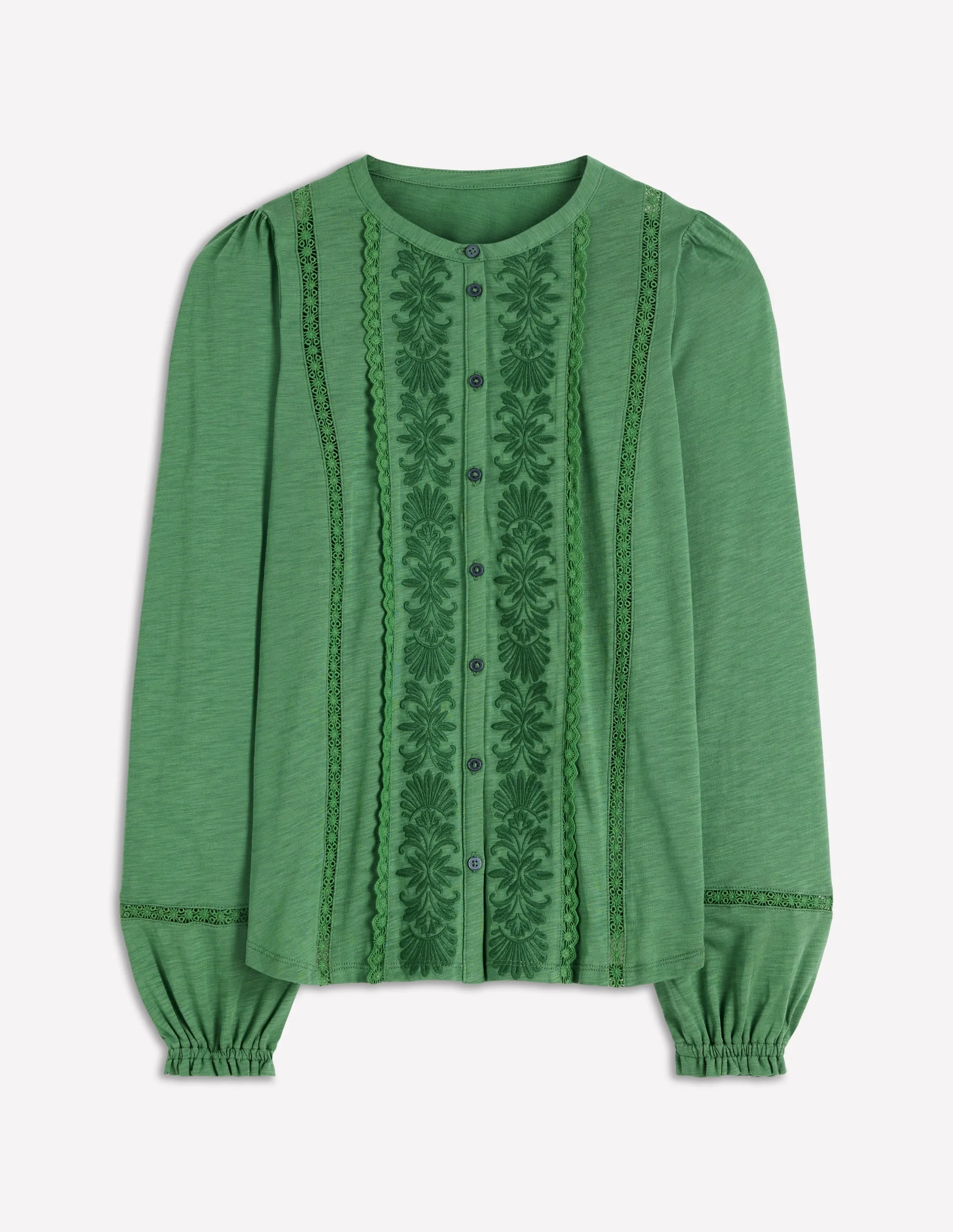 Embroidered Jersey Shirt-Willow Green - 1