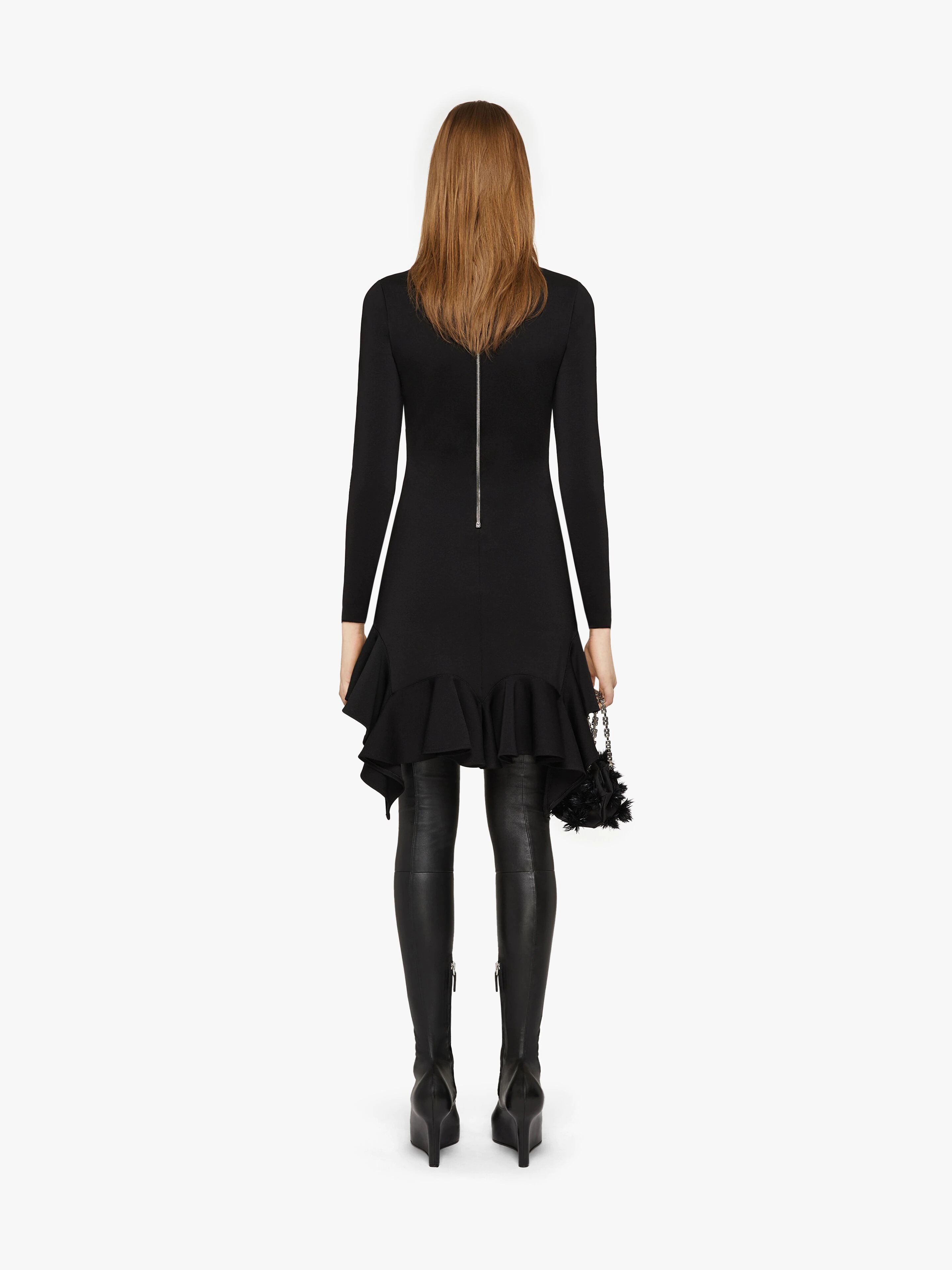 DRESS IN PUNTO MILANO WITH FLOUNCES - 4