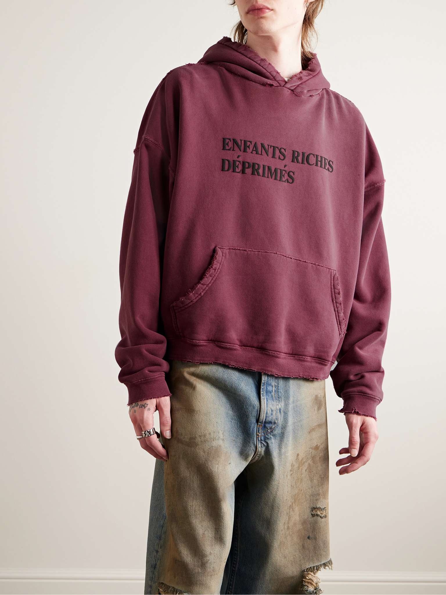 Thrashed Distressed Logo-Print Cotton-Jersey Hoodie - 3