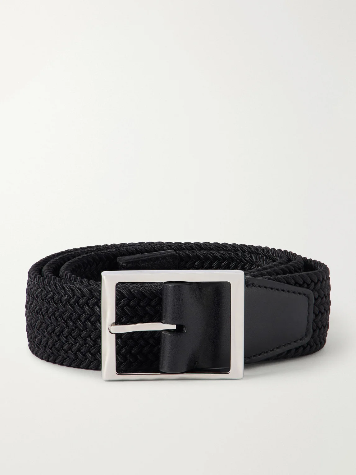3.8cm Leather-Trimmed Braided Belt - 1