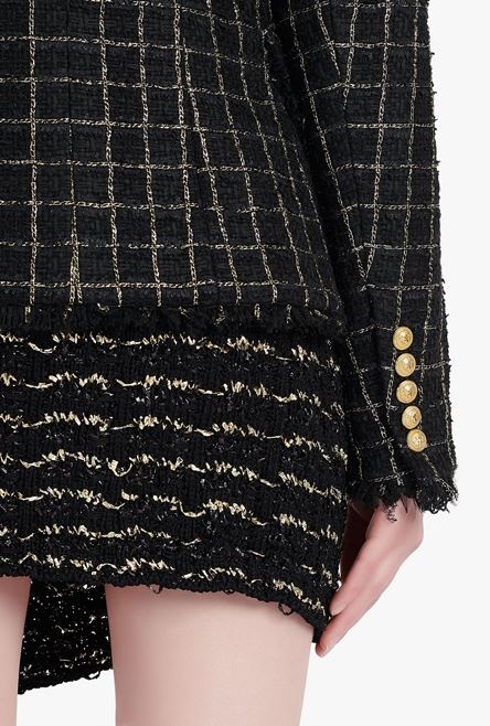 Black and gold tweed jacket with double-breasted buttoned fastening - 8