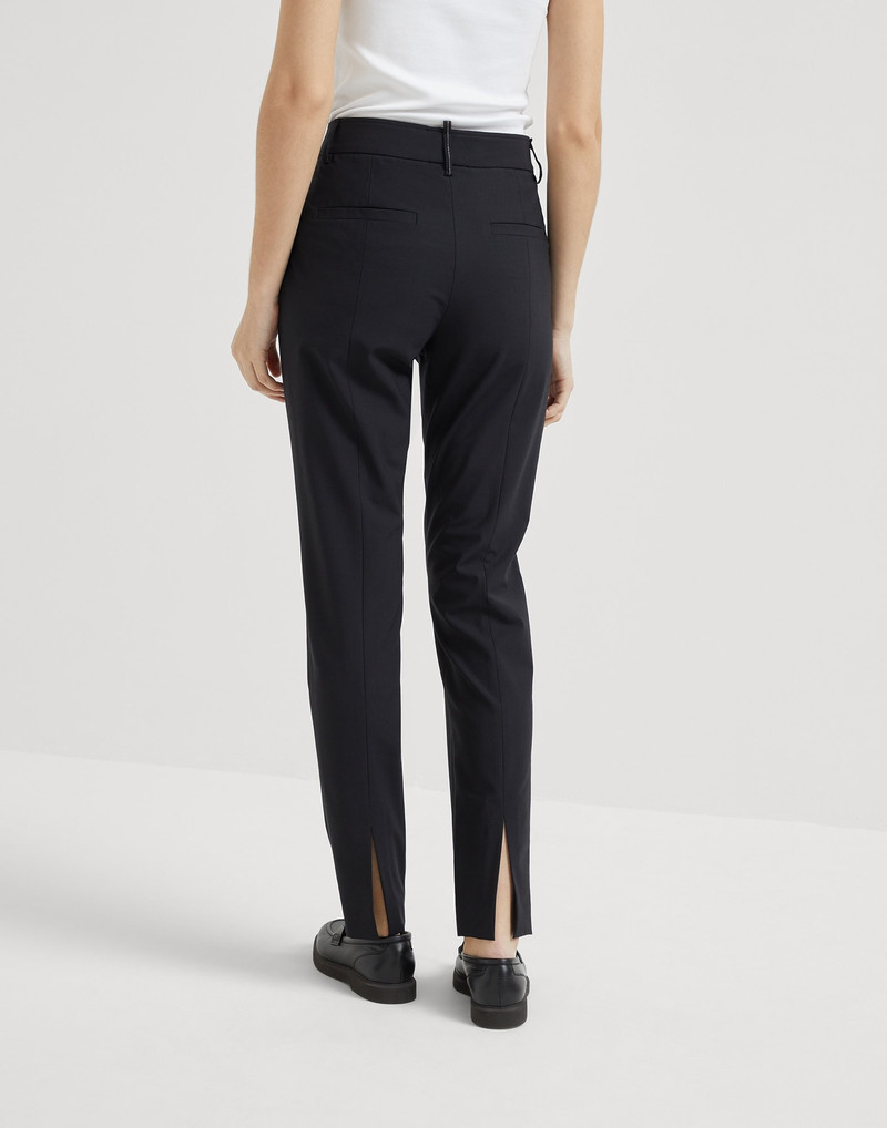 Brunello Cucinelli Tropical luxury wool cigarette trousers with monili outlook