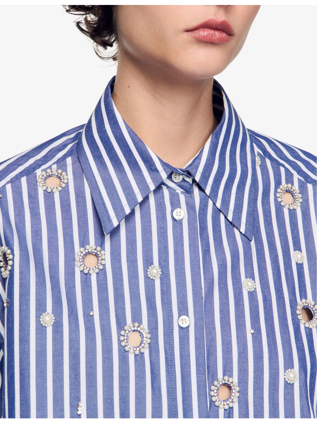 Striped rhinestone-embellished cotton shirt - 5