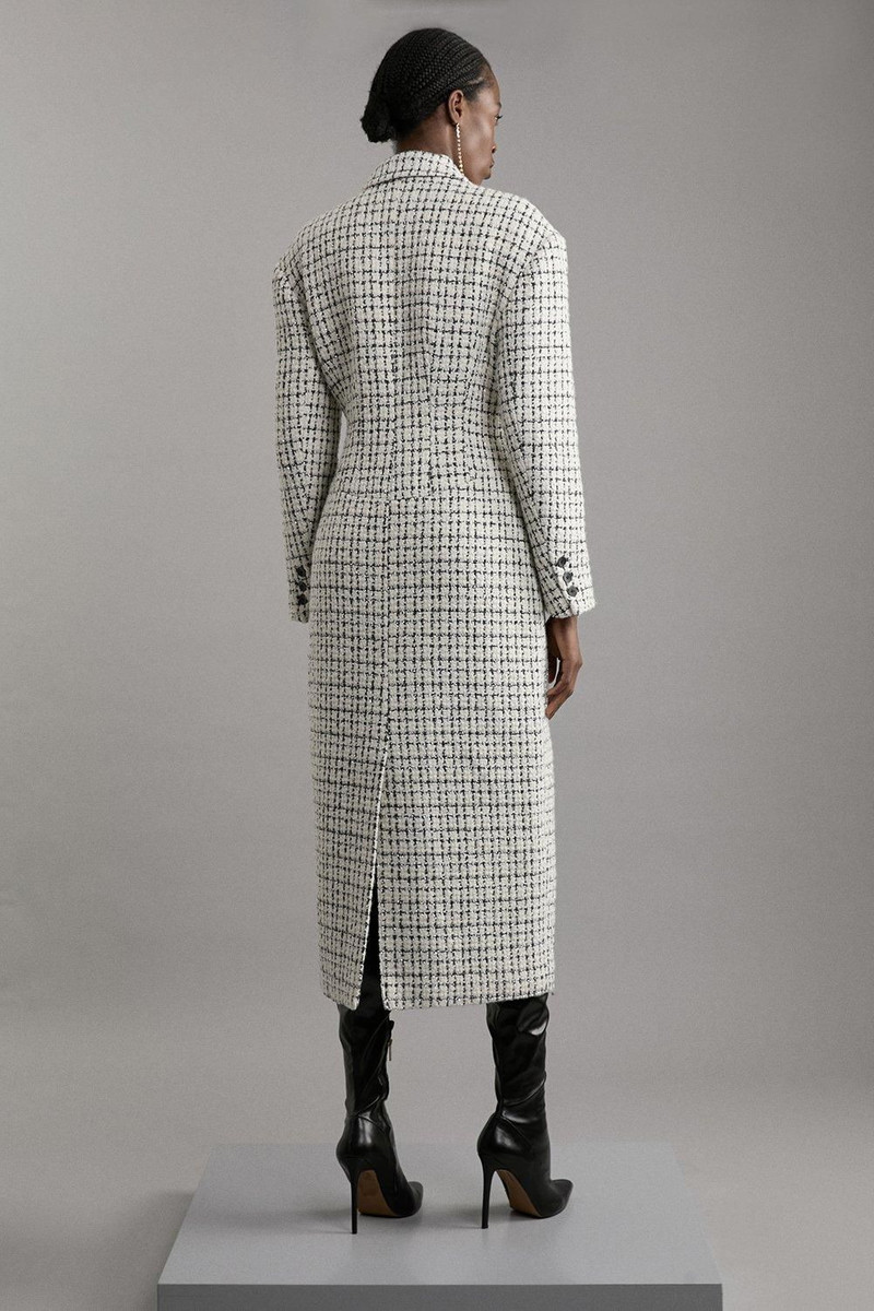 Metallic Texture Check Darted Waist Midaxi Tailored Coat 3