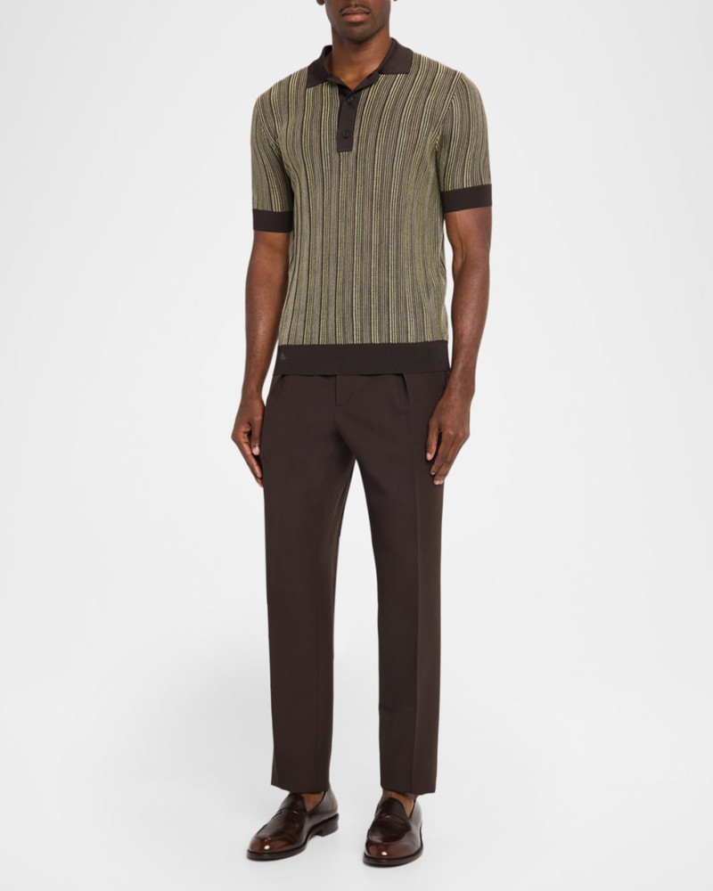FERRAGAMO Men's Textured Stripe Short-Sleeve Polo Sweater outlook