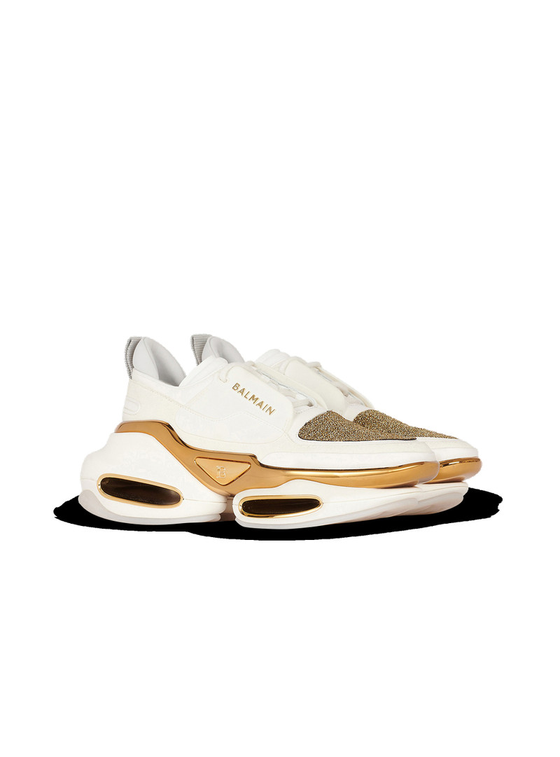 Balmain Leather, metal, lurex and suede B-Bold low-top sneakers outlook
