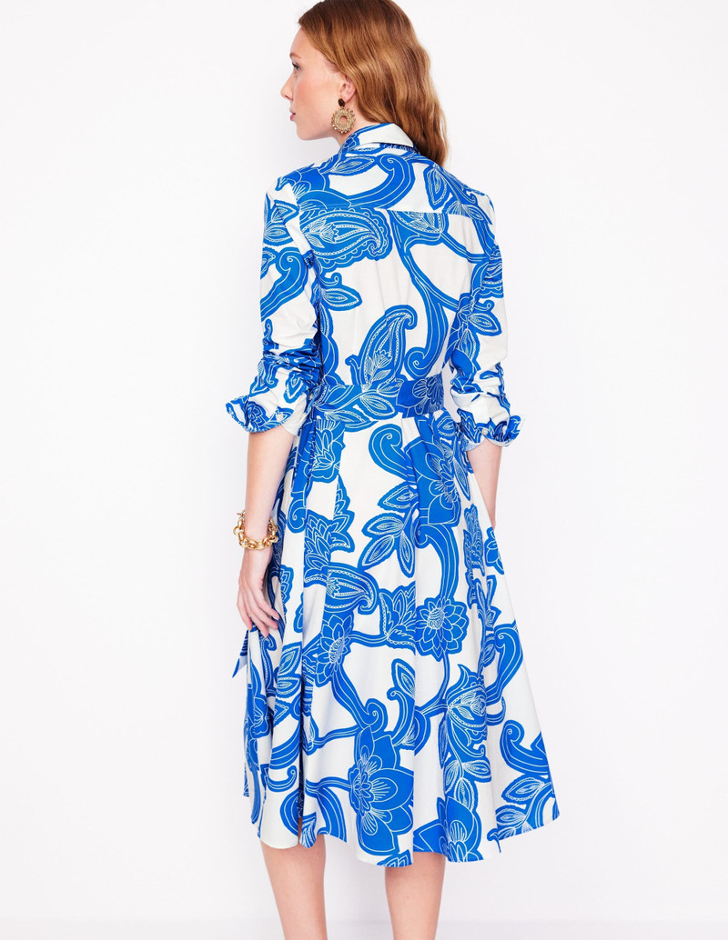 Amy Cotton Midi Shirt Dress-Cerulean Blue, Paisley Whirl 4