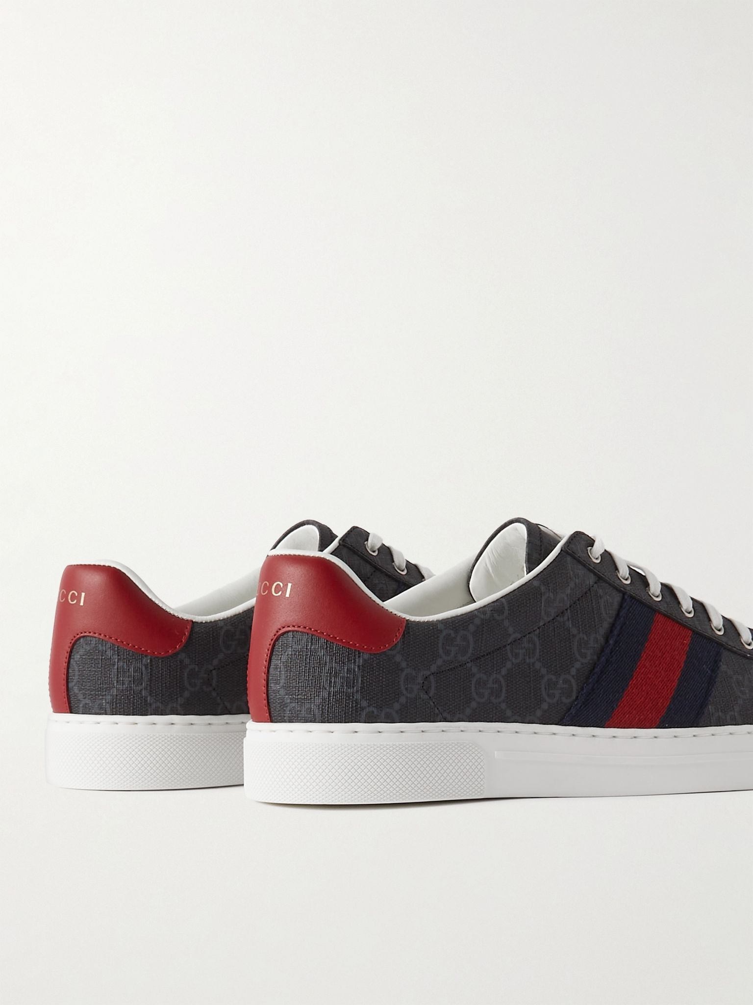 Ace Leather and Webbing-Trimmed Monogrammed Supreme Coated-Canvas Sneakers Black - 5