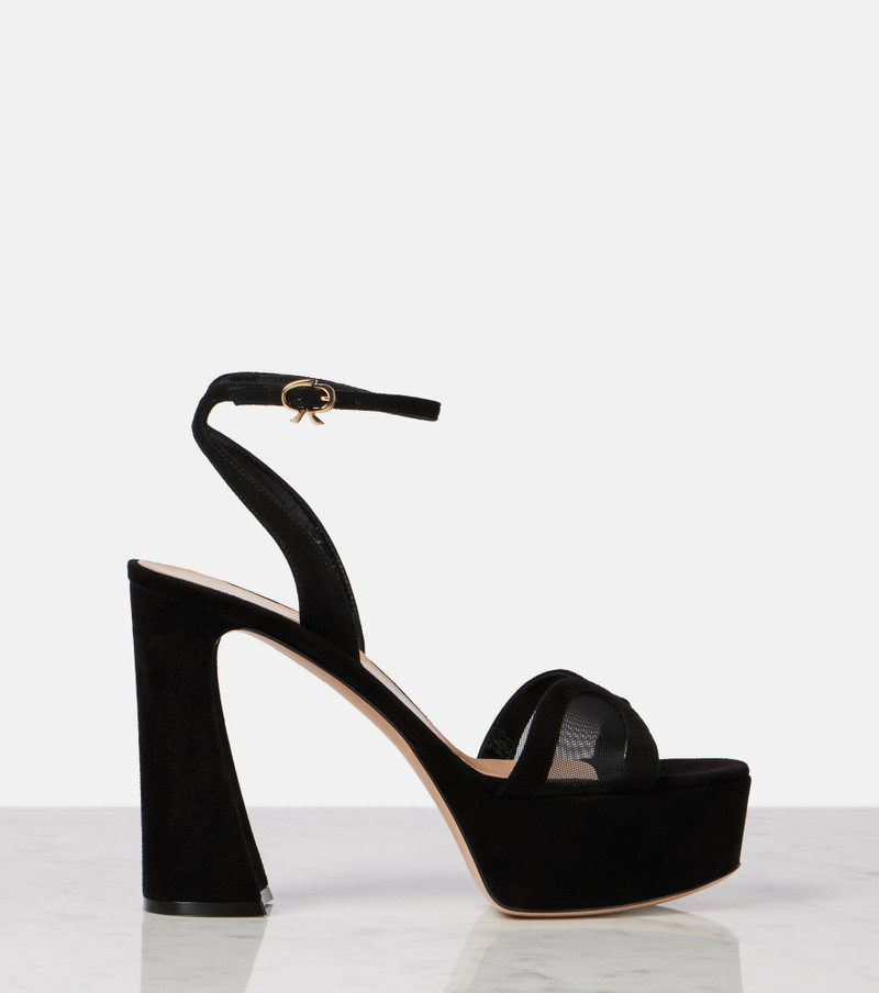 Velvet and mesh platform sandals 4