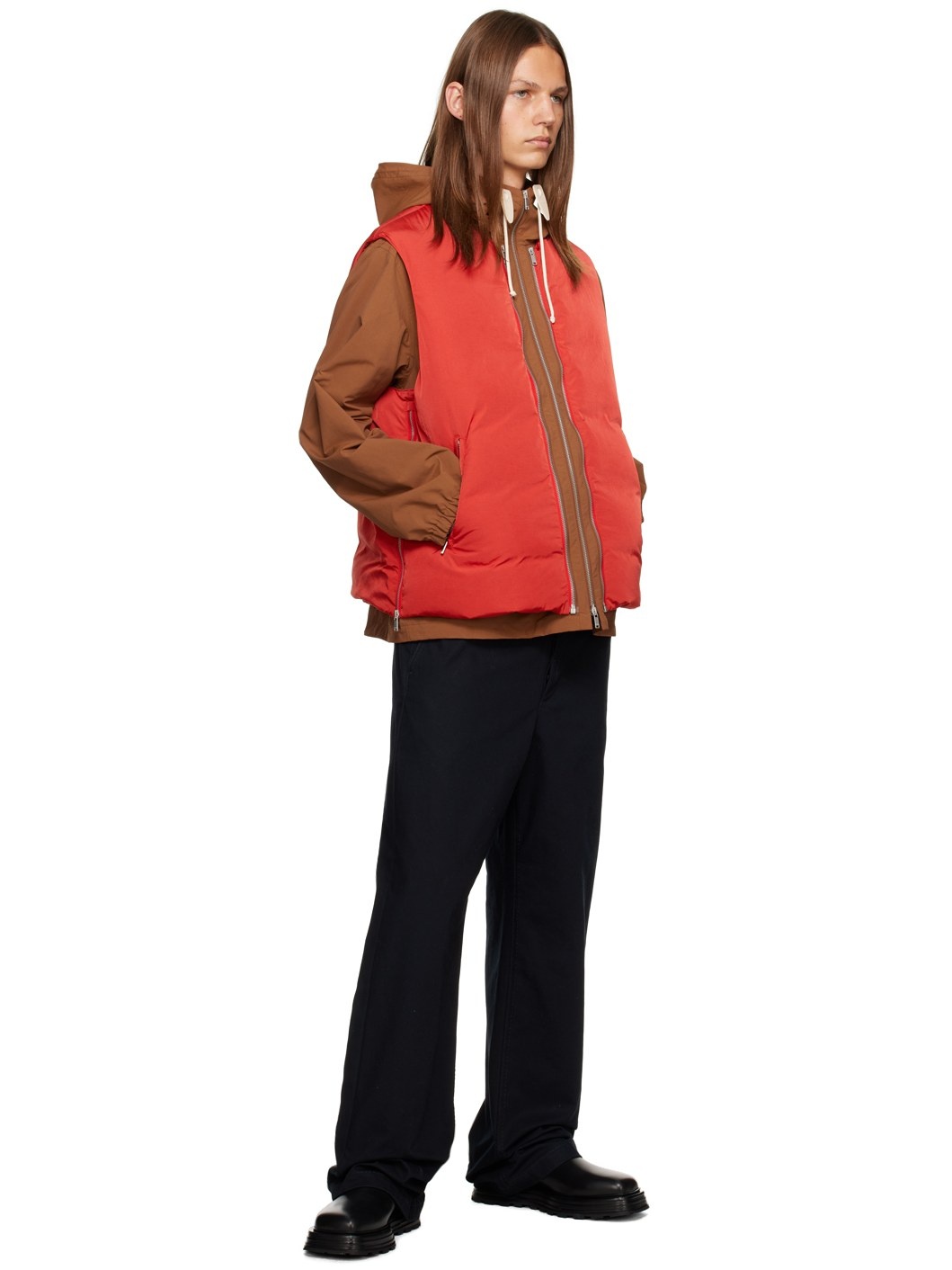 Brown & Red Jacket & Down Vest Set - 5