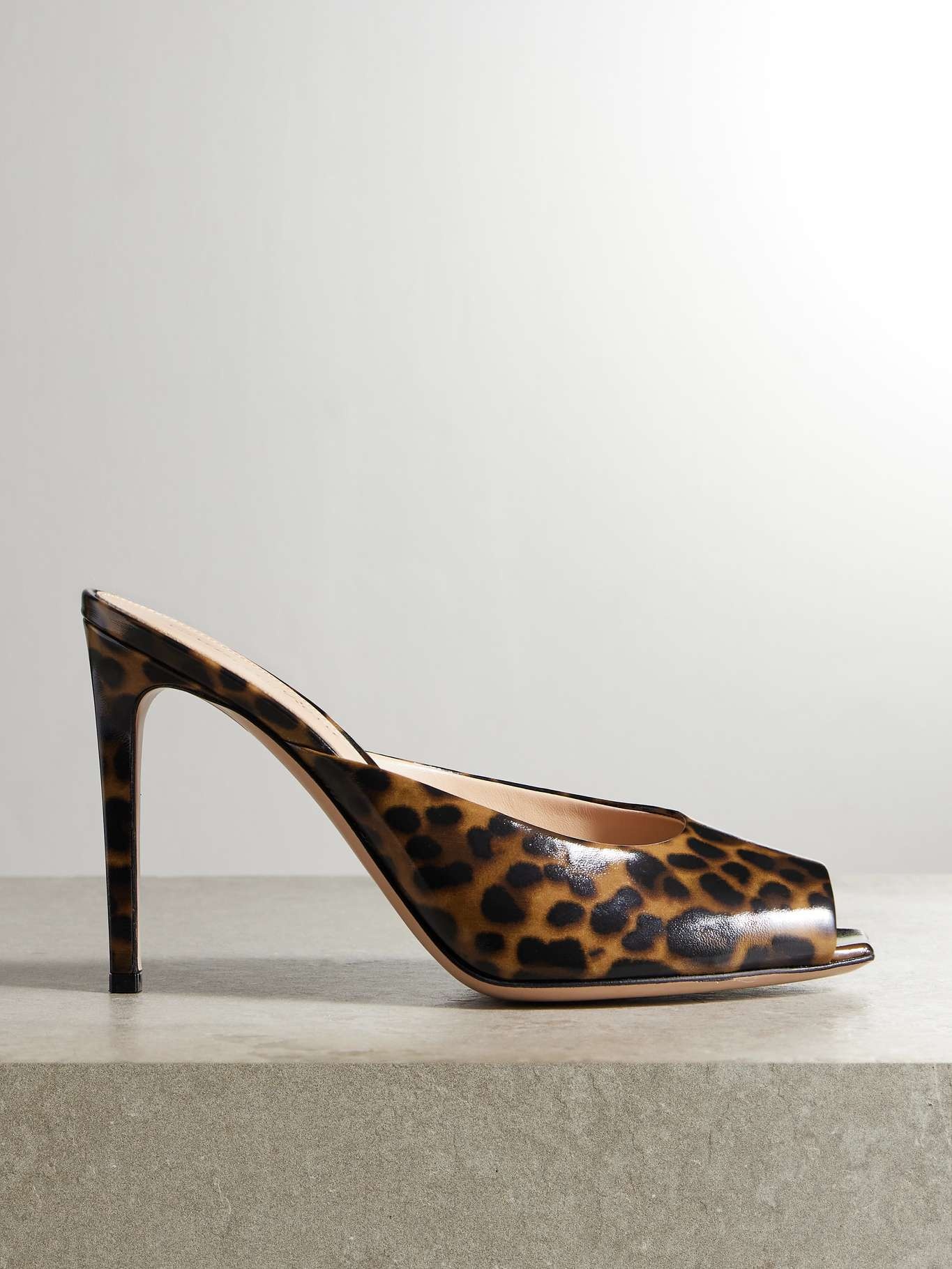 Ethel 95 leopard-print glossed-leather mules - 1