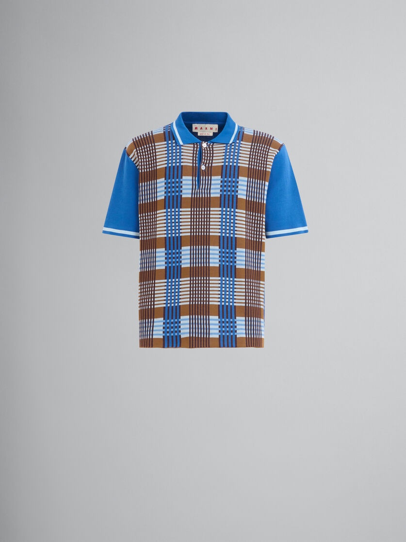 BLUE AND BROWN CHECKED COTTON POLO SHIRT - 1