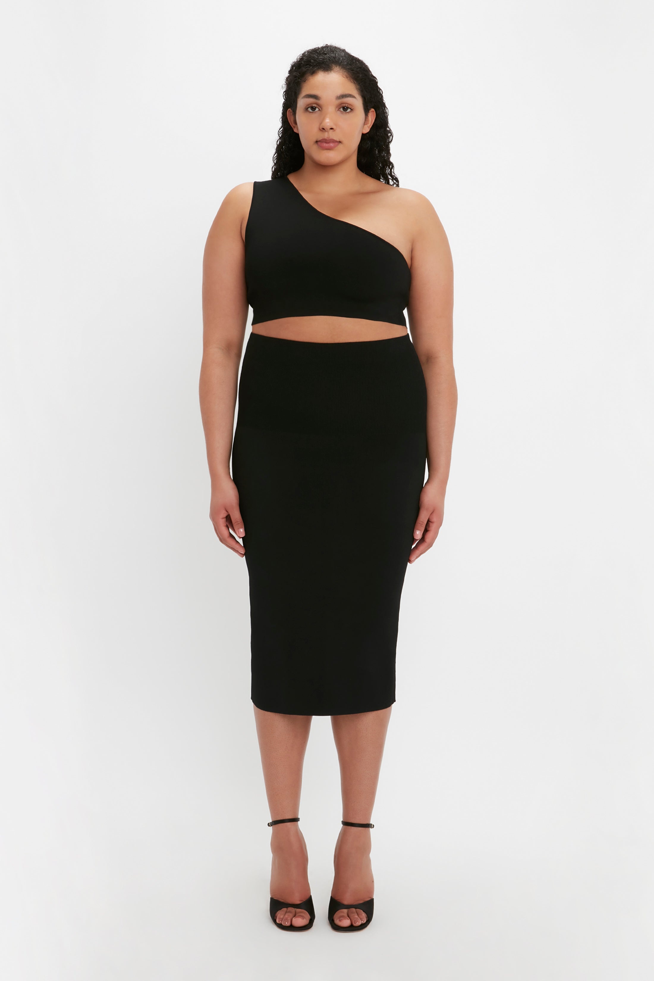 VB Body One Shoulder Crop Top In Black - 2