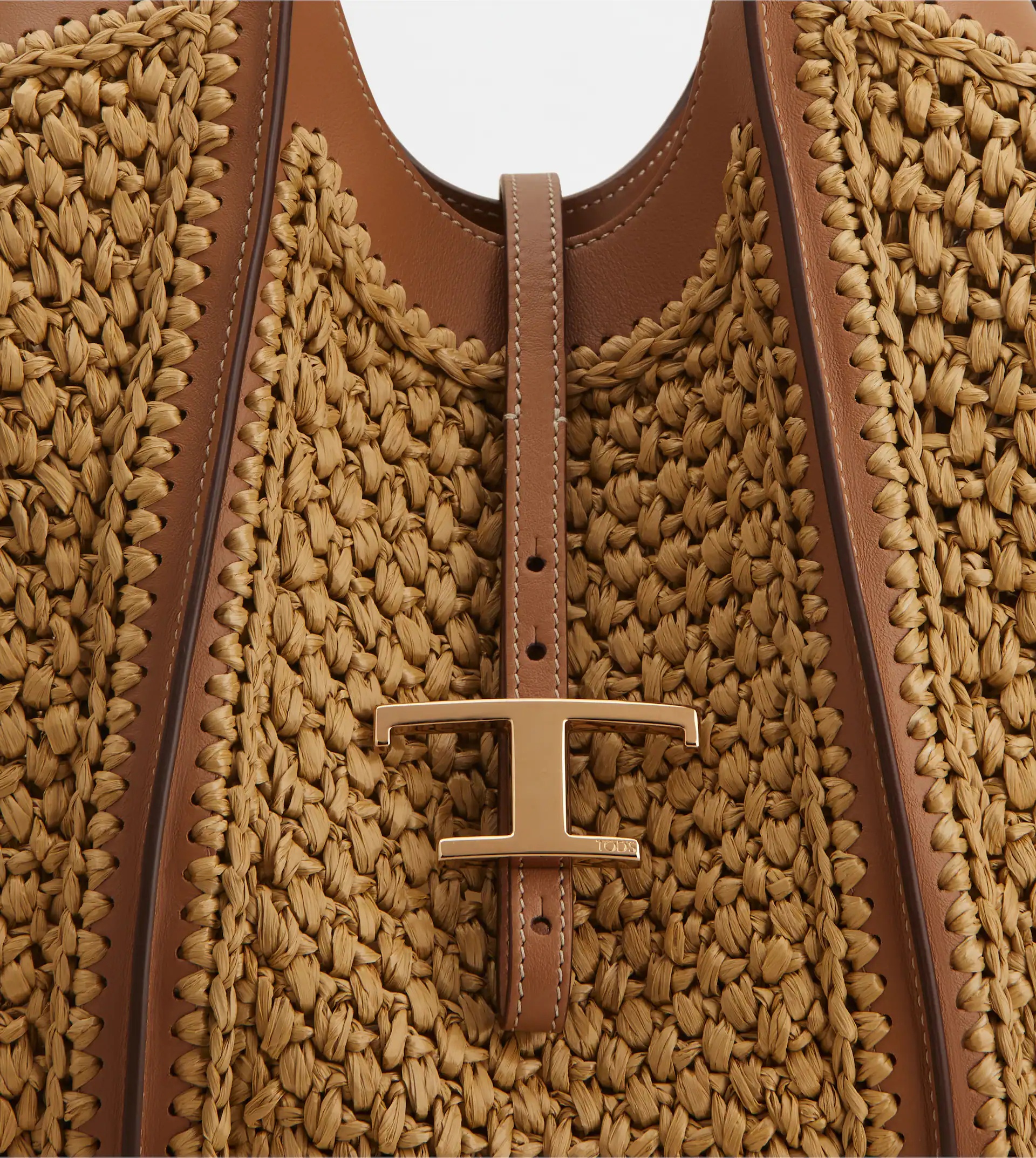 T TIMELESS SHOPPING BAG IN RAFFIA AND LEATHER MEDIUM - BEIGE, BROWN - 5