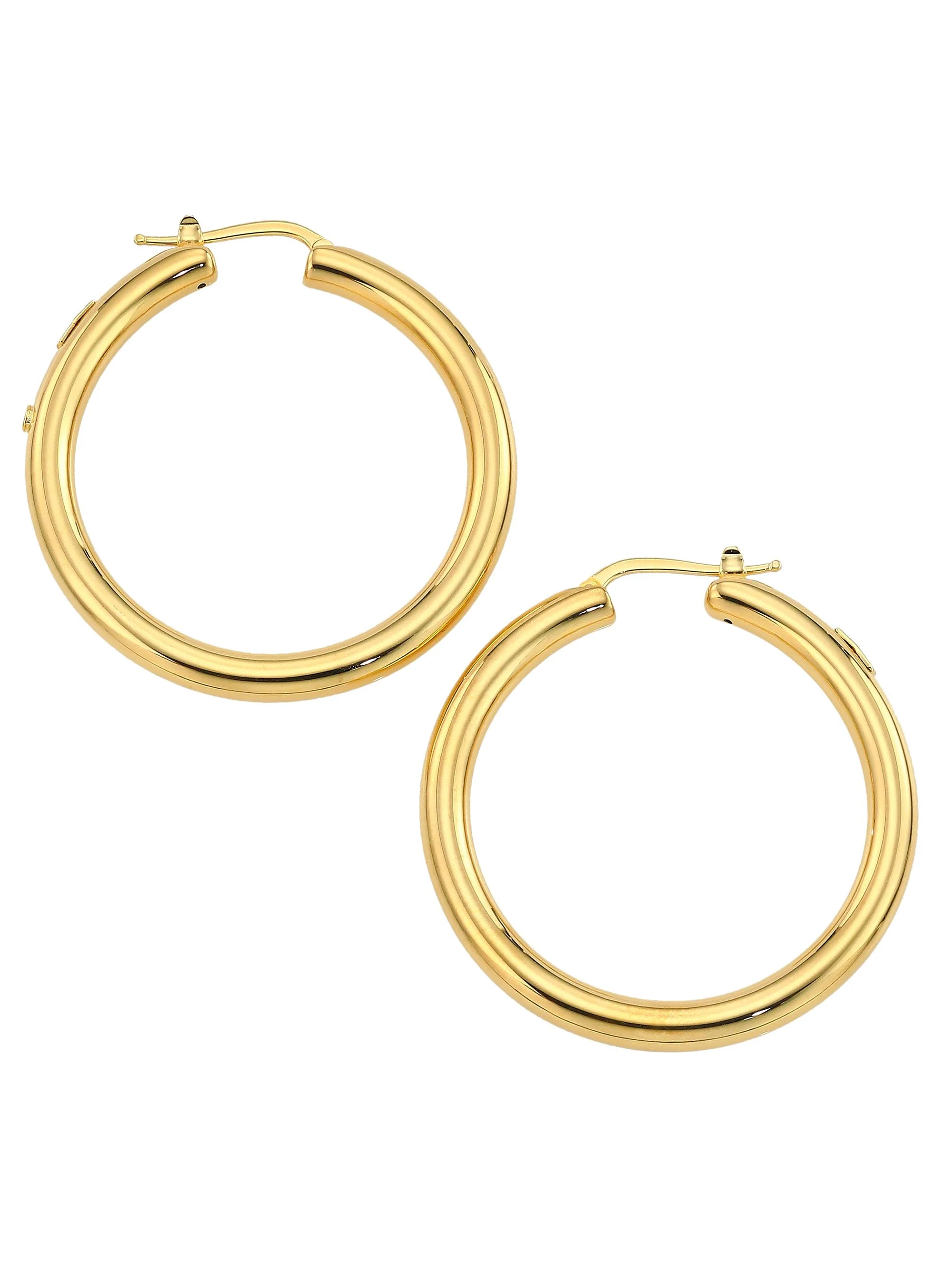 Women's 18K Yellow Gold Round Tubular Hoop Earrings, 40MM - Yellow Gold - 1