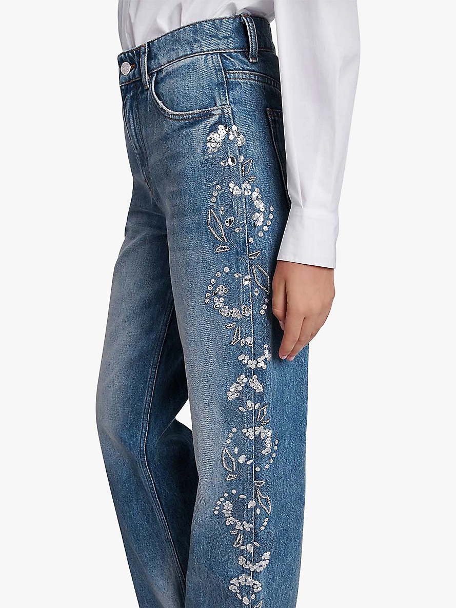 Sequin-embroidered wide-leg high-rise denim jeans - 5