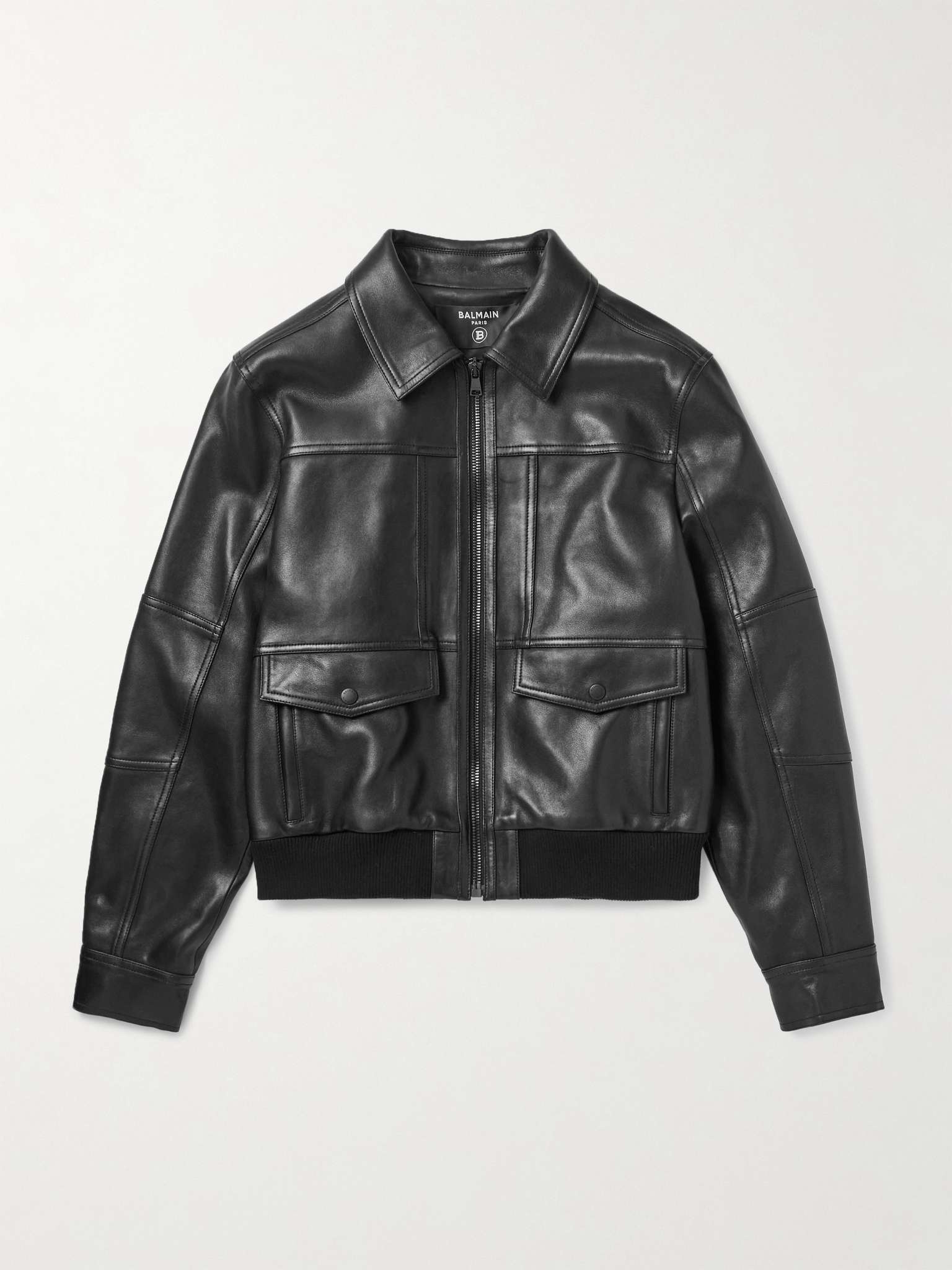 Slim-Fit Panelled Leather Bomber Jacket - 1